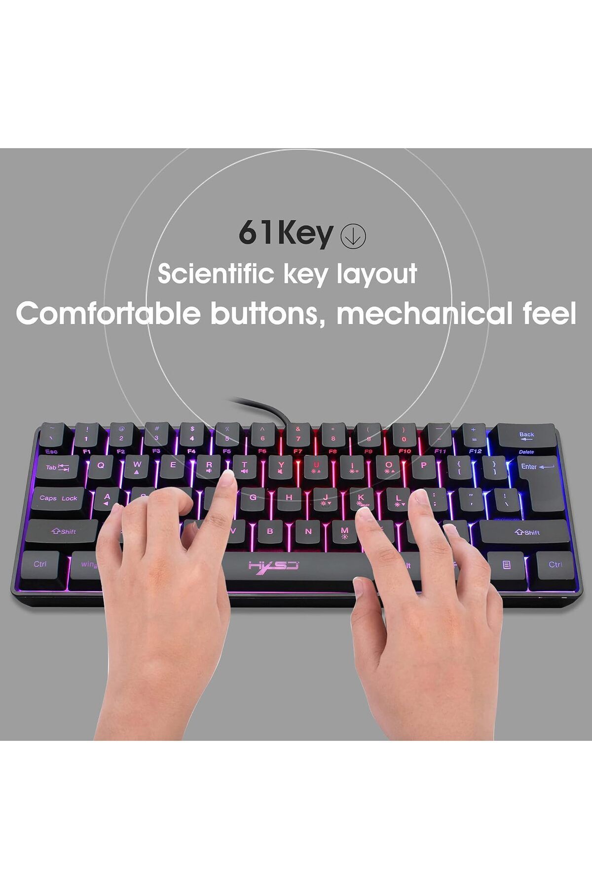 fulina-Mini 61-key wired mechanical keyboard, RGB backlight switch, 5-speed brightness adjustment, black 5