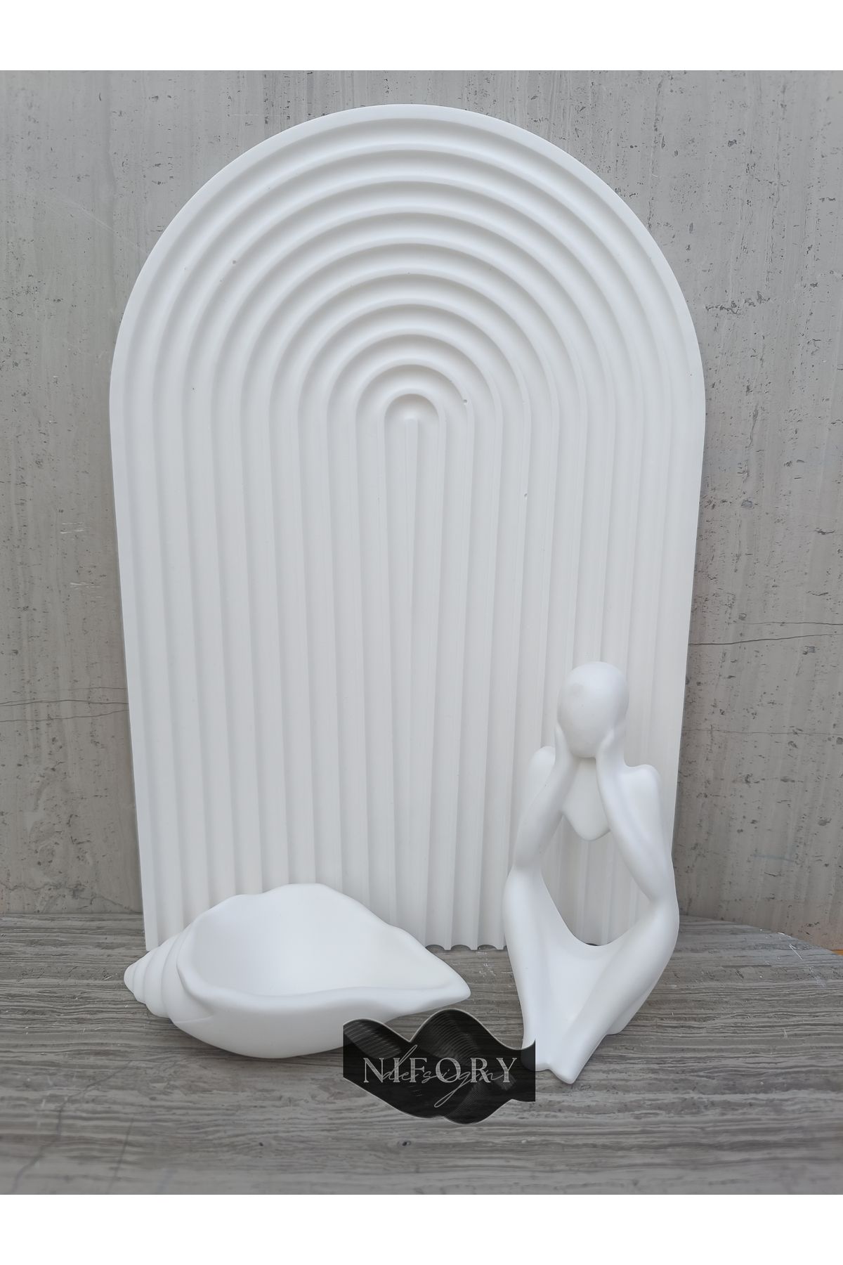 Nifory 520-N0189 Dekoratif Beton Sunum Aksesuar Set Beton Biblo Organizer Takımı Çok Amaçlı Dekoratif Set