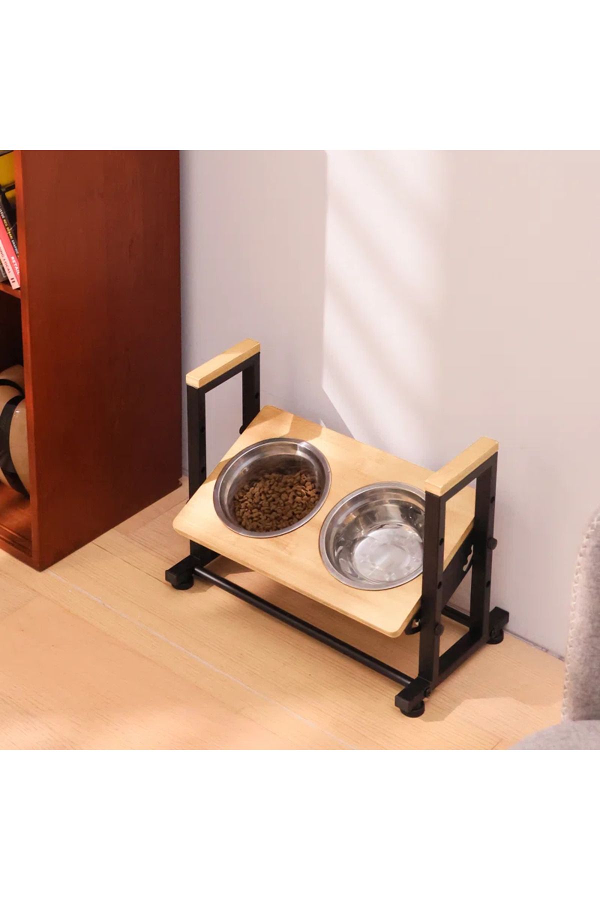 mavitrendd Kedi Ve Köpek Mama Ve Su Kabı Mamalık Ayarlanabilir Metal Ahşap 1. Sınıf Sağlığa Uygun Mamalık
