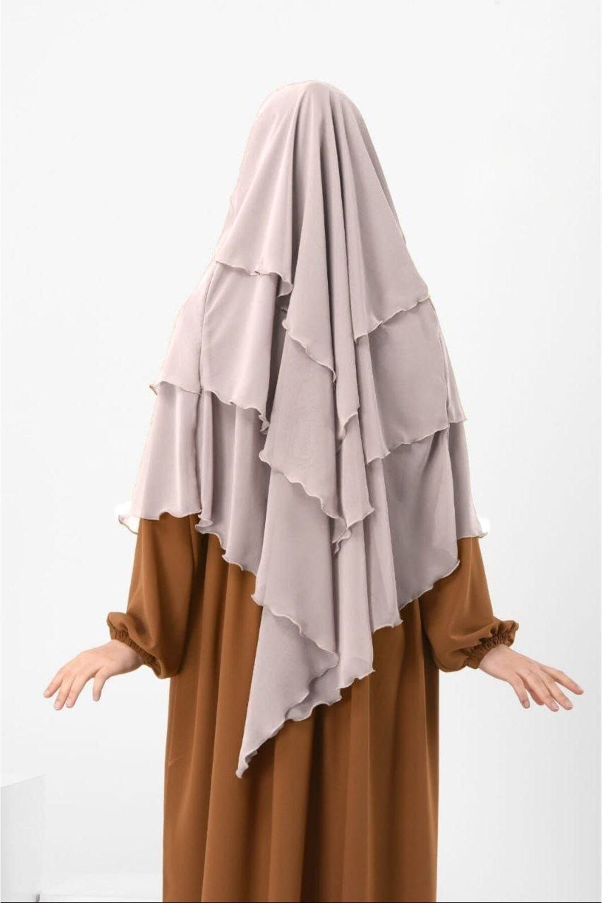 Rana Hazır Bağlama Üç Katlı Şifon Hac Umre Şalı Sufle Khimar Hijab Siyah