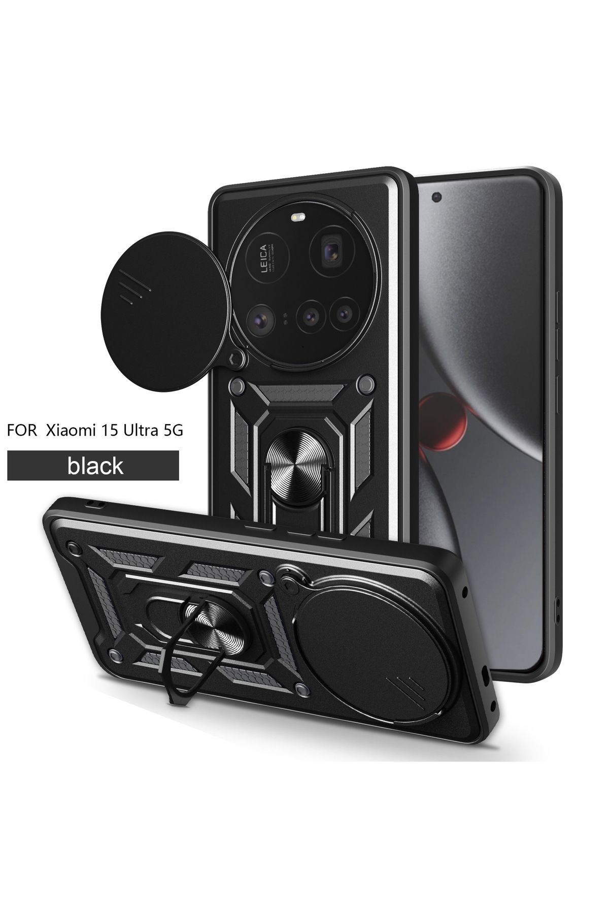 Posso Xiaomi Mi 15 Ultra Kılıf Kamera Korumalı Tank Zırh Koruma 360' Yüzük Standlı Sert Silikon Kapak
