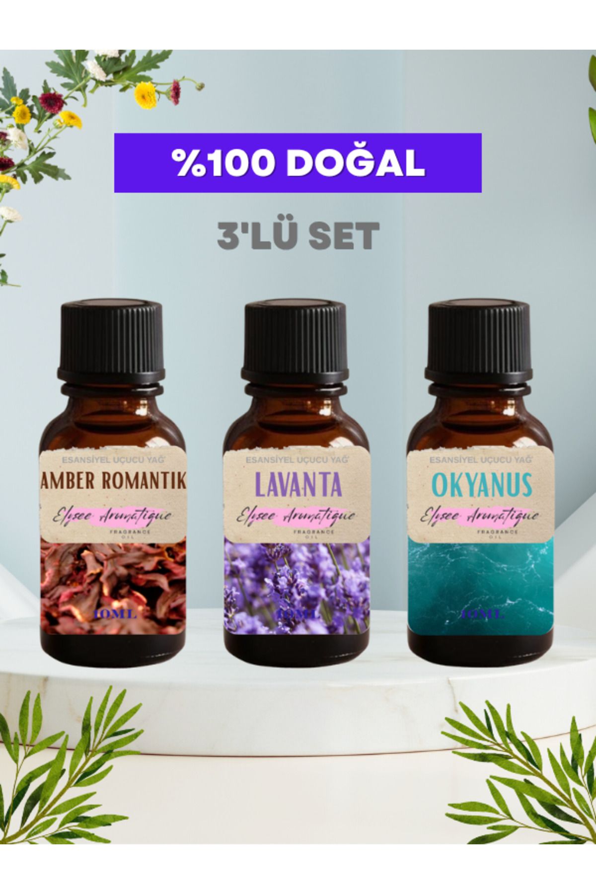 Elysee Aromatique 3'lü Set Esansiyel Uçucu Koku Yağı Difüzör Esansı Buhurdanlık Yağı Aromaterapi Yağı