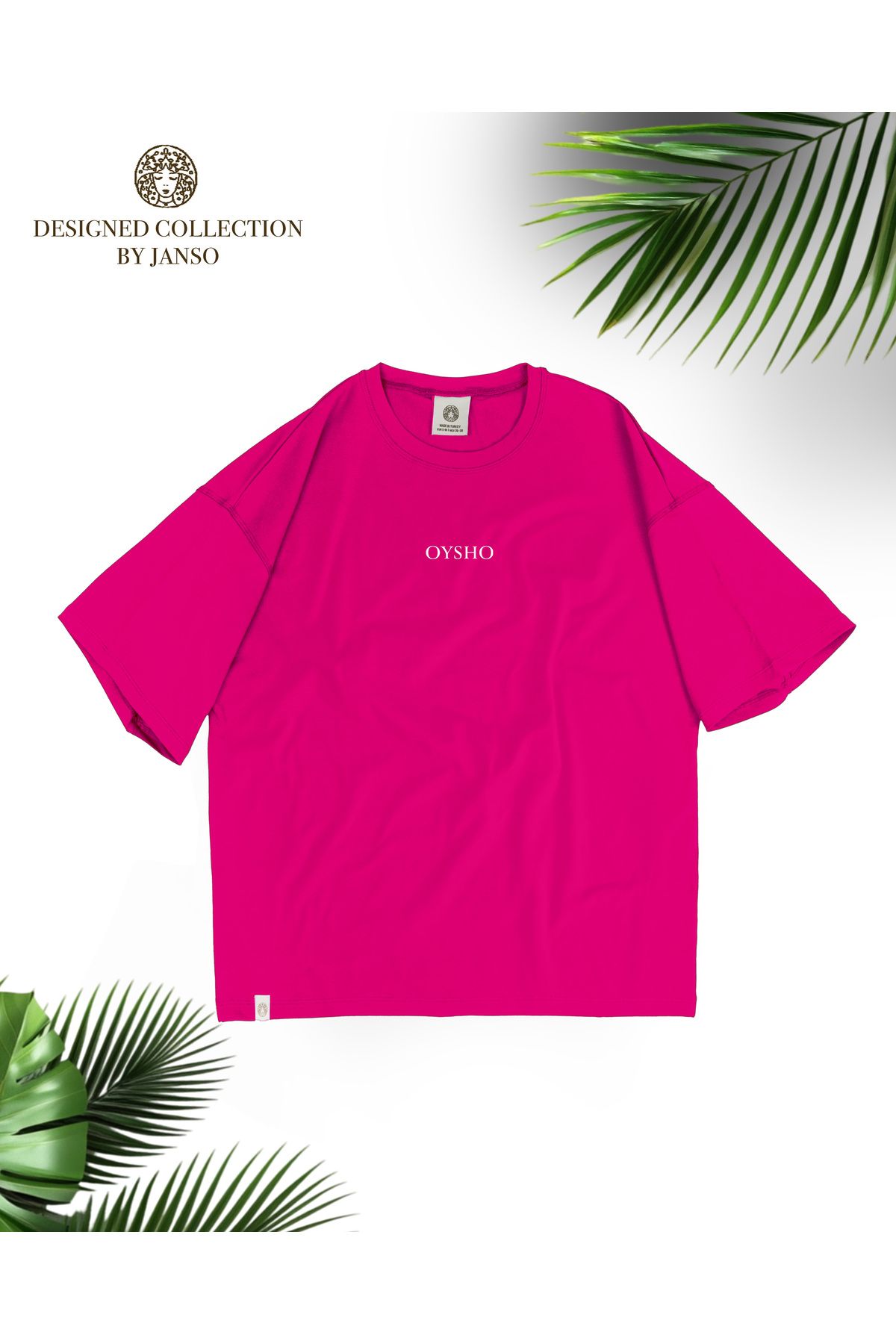 JANSO GROUP -KADIN BASKILI KISA KOLLU TSHIRT PAMUKLU OVERSİZE