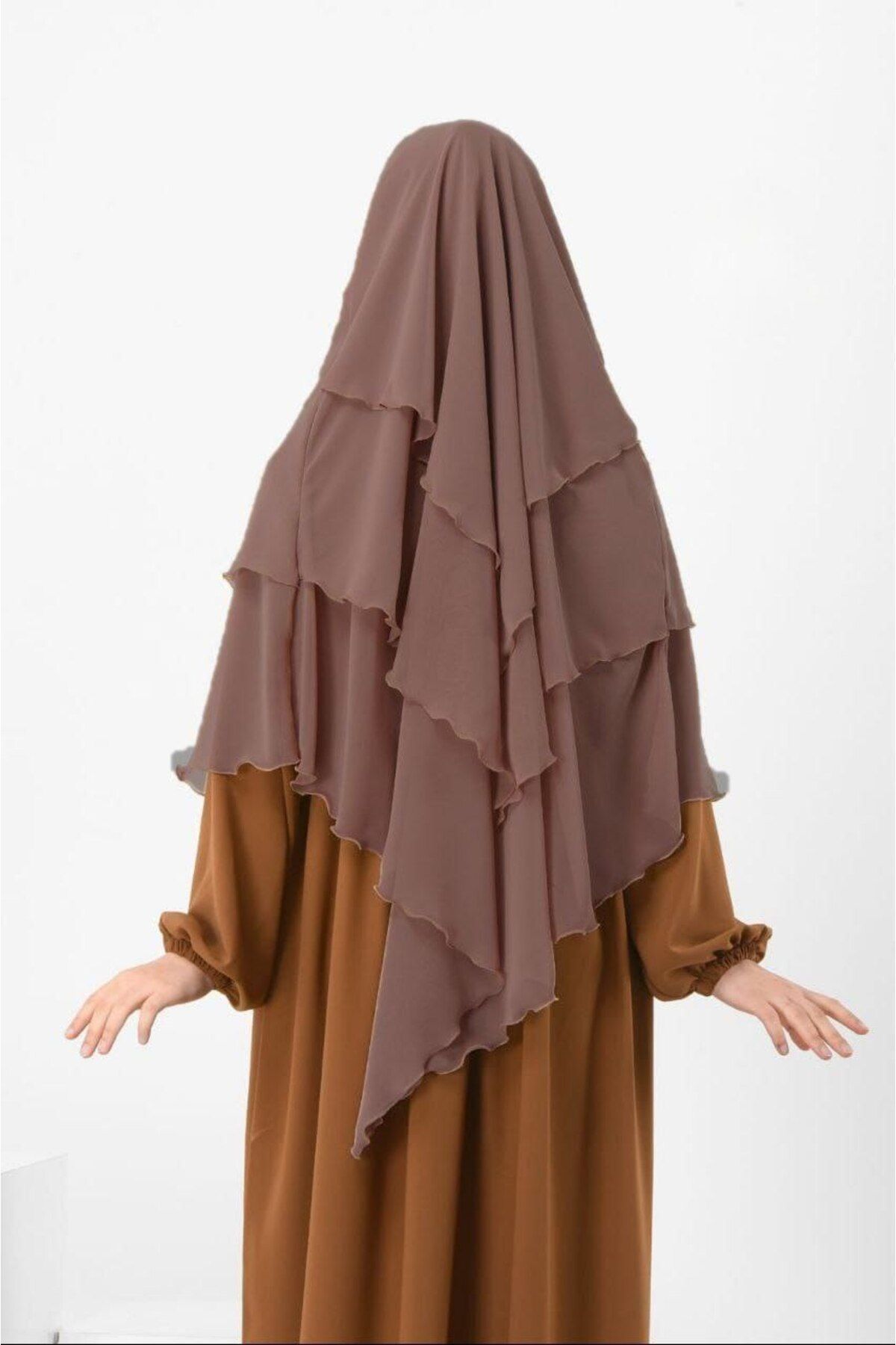 Rana Hazır Bağlama Üç Katlı Şifon Hac Umre Şalı Sufle Khimar Hijab Siyah