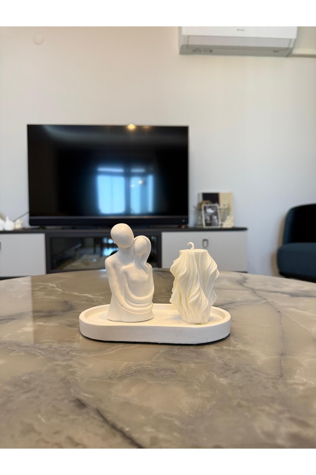 Aysili Dekorasyon Taş Tozu Sarılan Çift Soyawax Burgu Mum Dekoratif Set