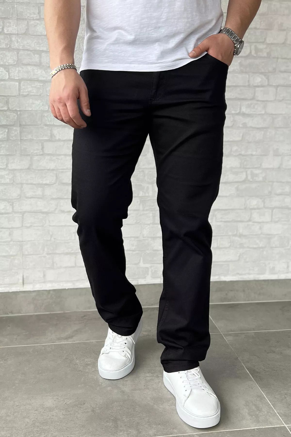 MİSHAR İTALİA Siyah Erkek Büyük Beden Gabardin Pantolon