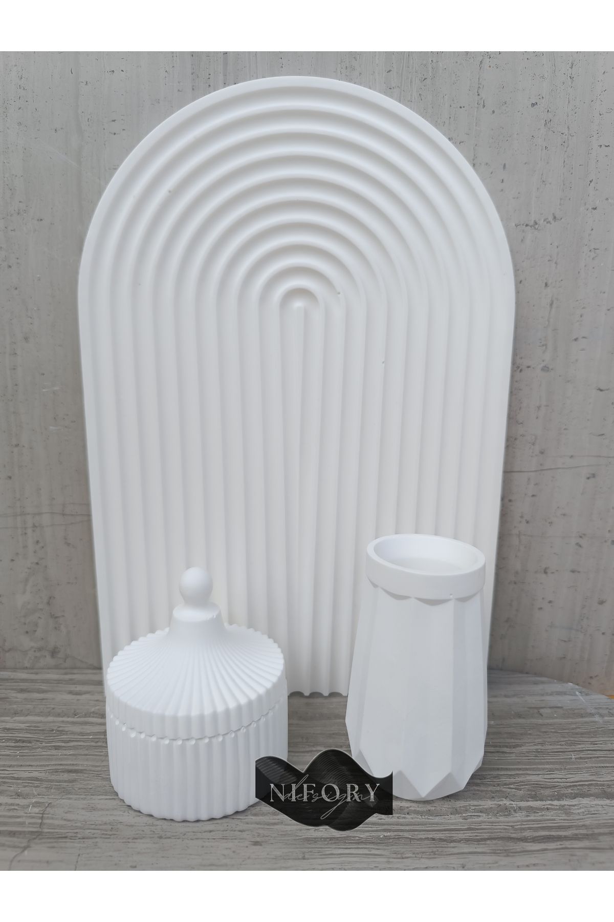 Nifory 520-N0181 Dekoratif Beton Sunum Aksesuar Set Beton Biblo Organizer Takımı Çok Amaçlı Dekoratif Set