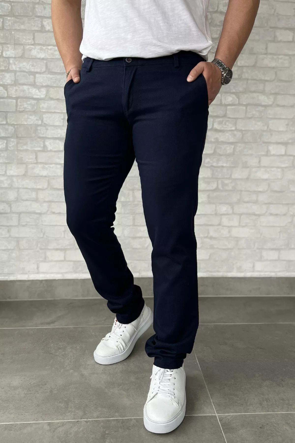 MİSHAR İTALİA Petrol Erkek Gabardin Pantolon