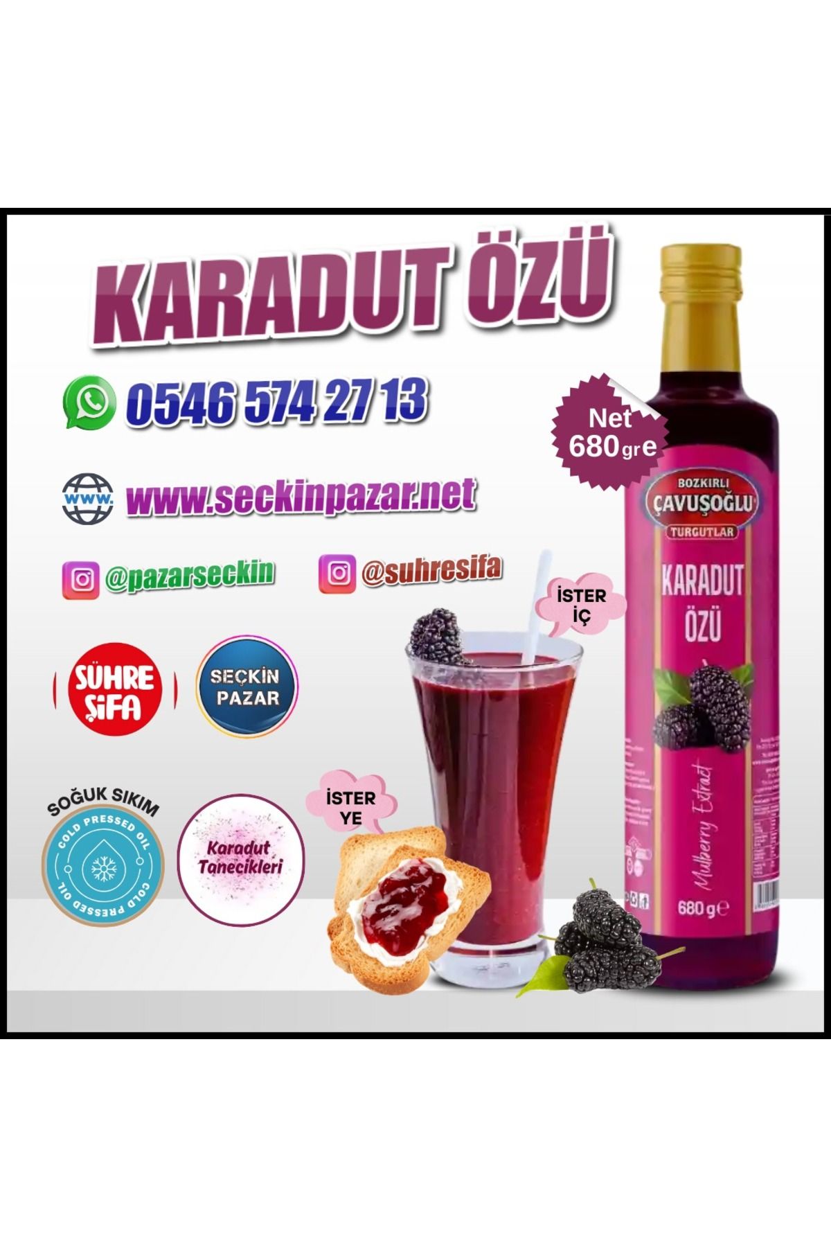 Bozkırlı Çavuşoğlu Karadut Özü 680gr