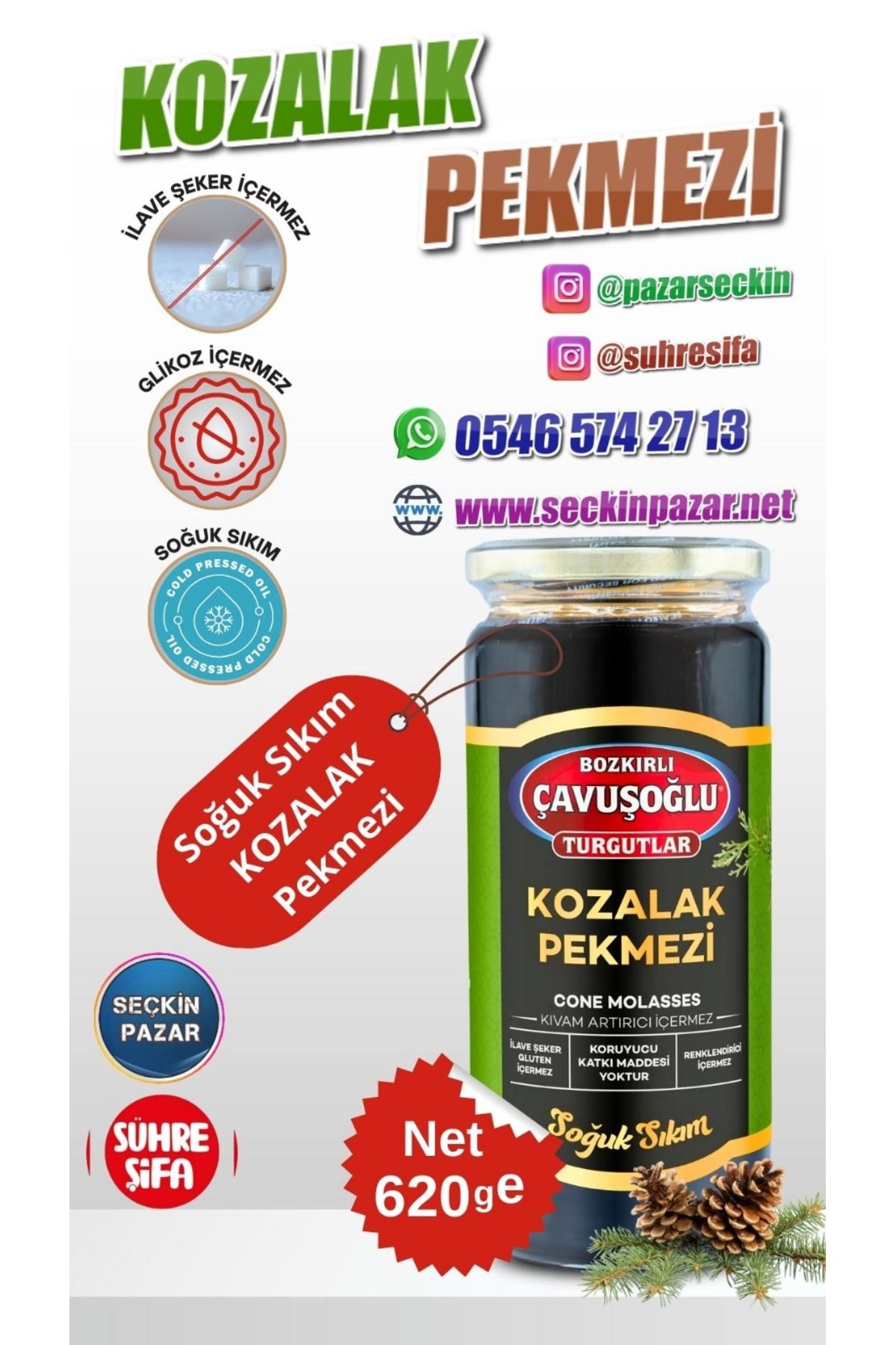 Bozkırlı Çavuşoğlu Pekmez Soğuk Sıkım - 620gr Kozalak