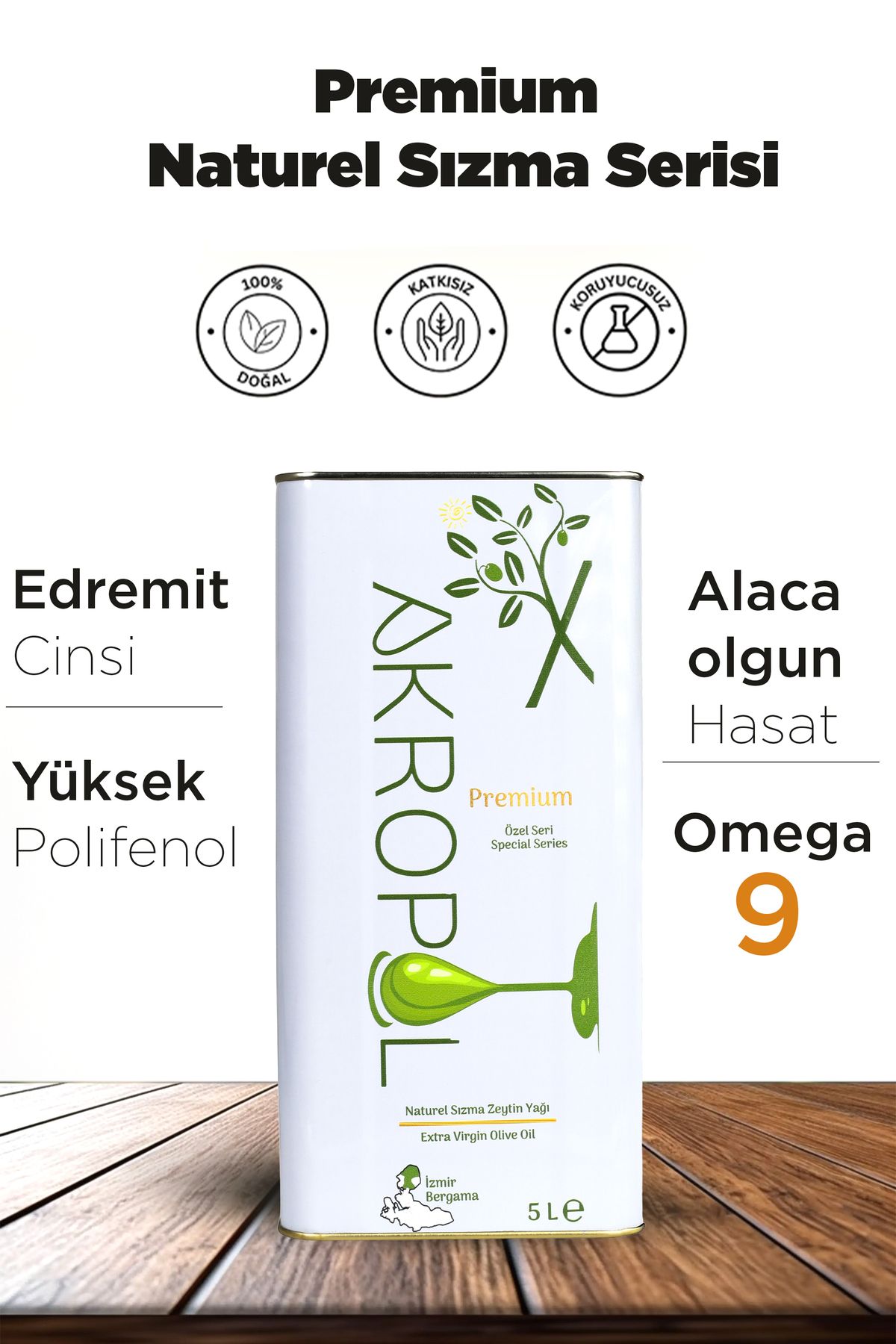 akropol %100 Organik Premium Soğuk Sıkım Naturel Sızma Zeytinyağı 5l ( Alaca Hasat - Olgun Hasat )