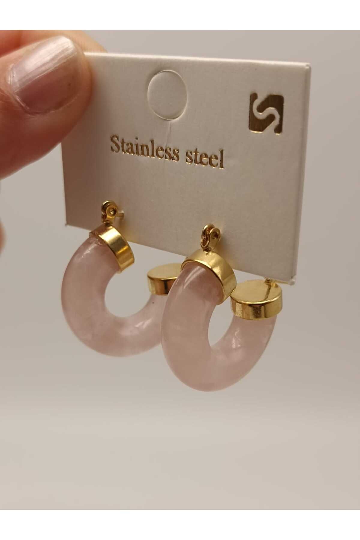 TLSMACCESORIES ÇELİK KÜPE TOZ PEMBE HALKA KÜPE