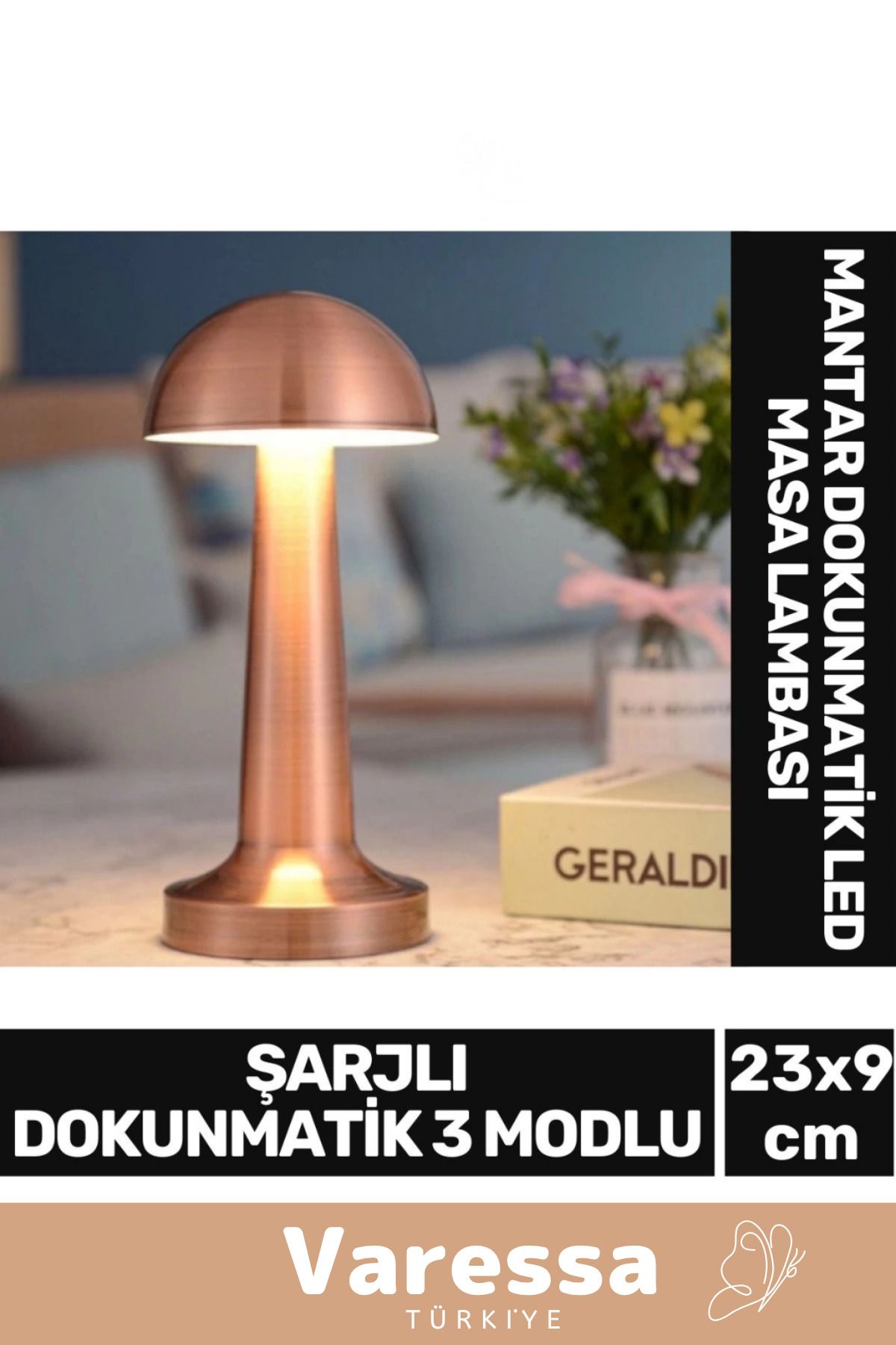 VARESSA Premium Özel Tasarım 3 Modlu 23 cm x 9 cm Modern Aç/Kapa Butonlu Mantar Dokunmatik LED Masa Lambası