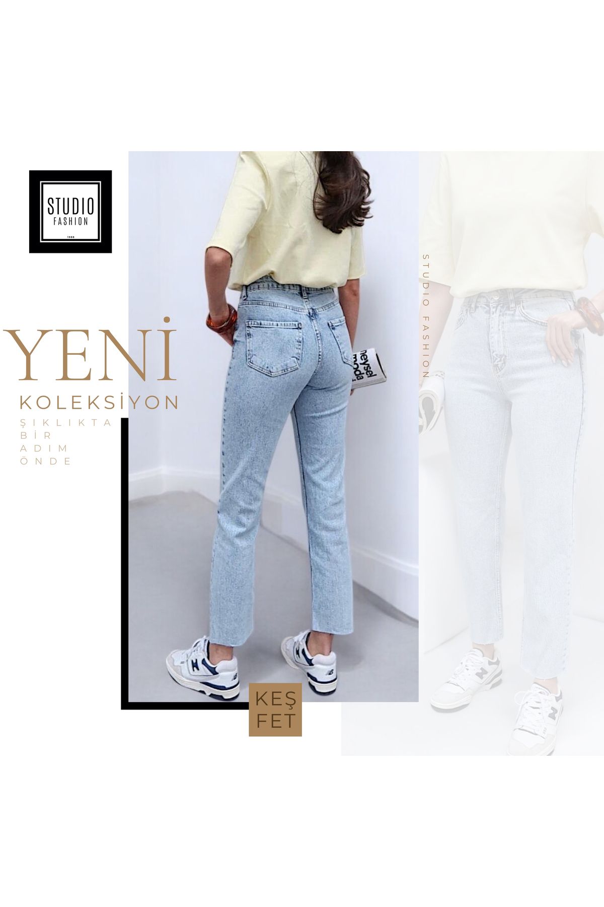 studio fashion 1988 Kadın Premium Seri Kot Pantolon Pamuk Yüksek Bel Boyfit Orj Marka Jean