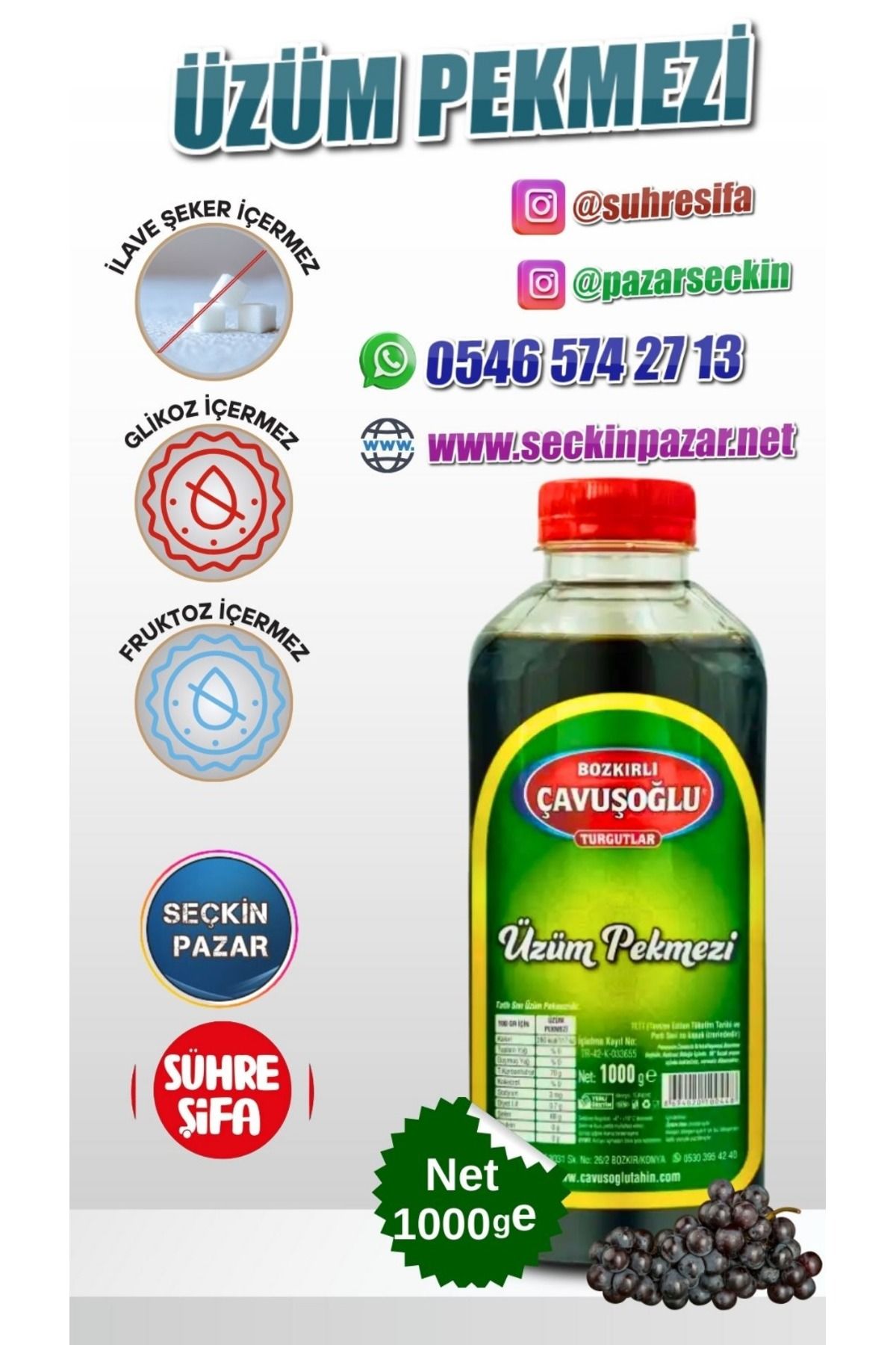 Bozkırlı Çavuşoğlu Pekmez Üzüm 1000gr Plastik Şişe