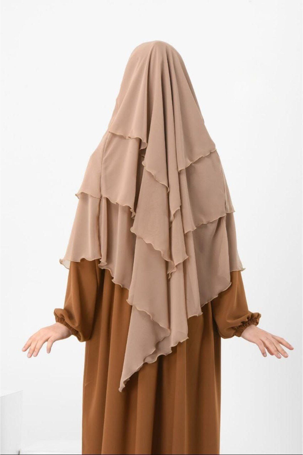 Rana Hazır Bağlama Üç Katlı Şifon Hac Umre Şalı Sufle Khimar Hijab Siyah