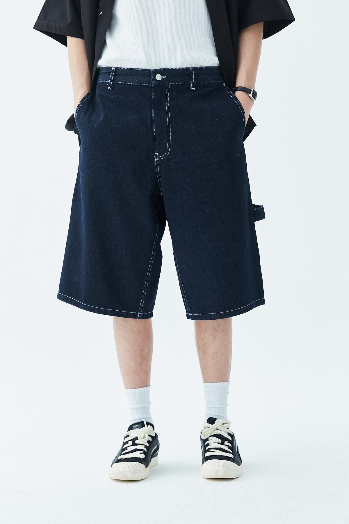شلوارک و برمودا آبی مردانه جزئیات خیاطی Bermuda Jinim Shorts Blue VAMOSCLO