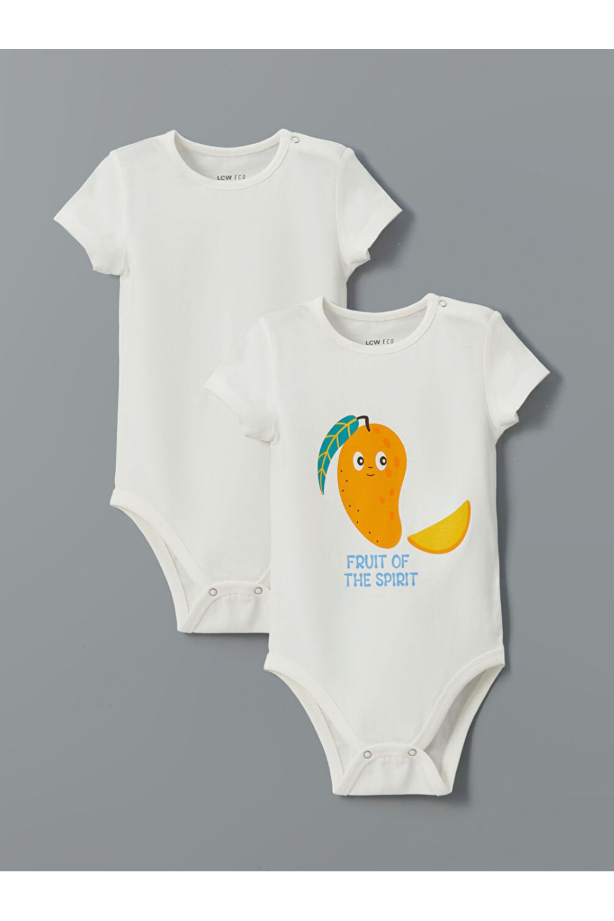 LC Waikiki LCW Kids Ekru Bisiklet Yaka Baskılı Erkek Bebek Çıtçıtlı Bodysuit 2'li