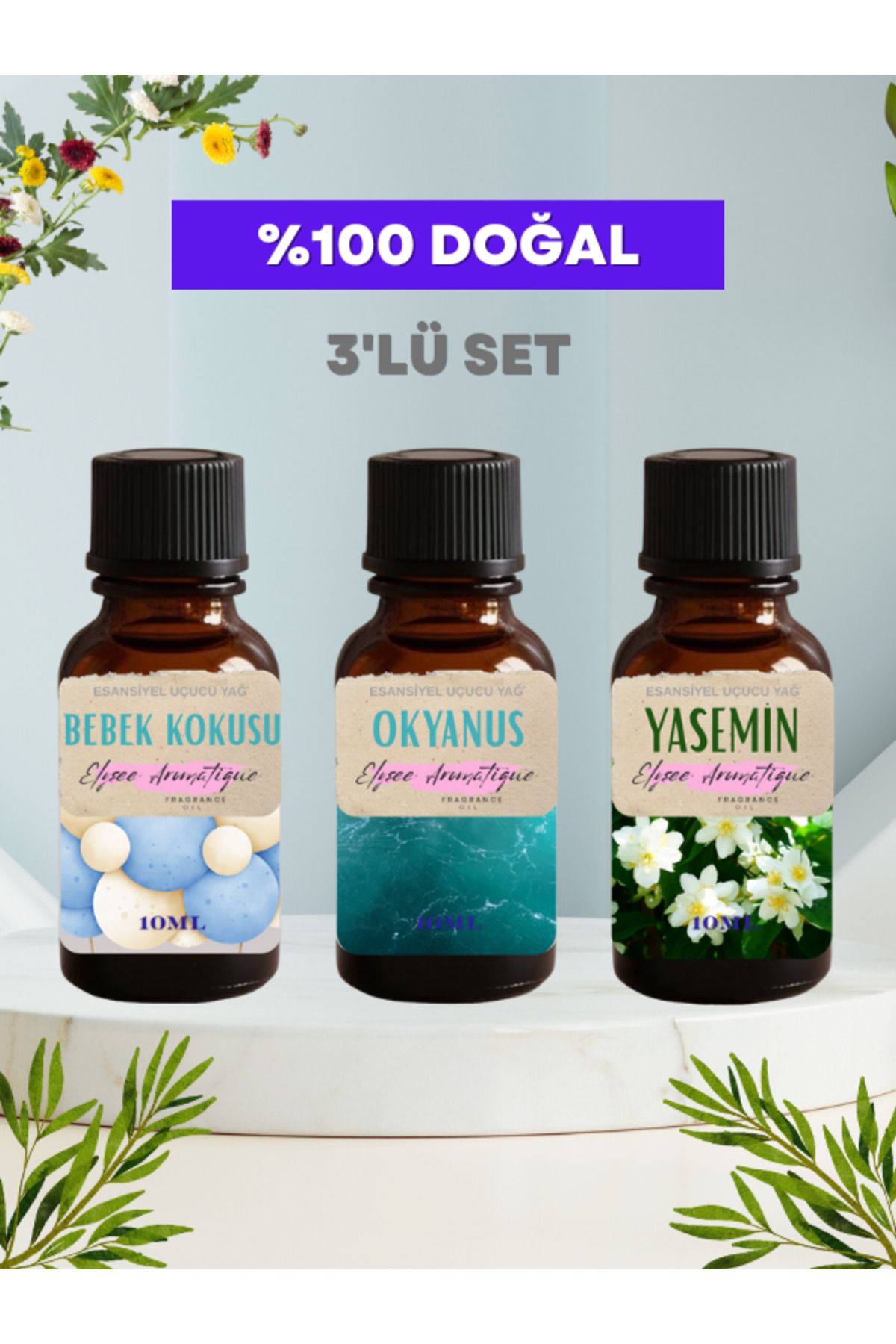 Elysee Aromatique 3'lü Set Esansiyel Uçucu Koku Yağı Difüzör Esansı Buhurdanlık Yağı Aromaterapi Yağı