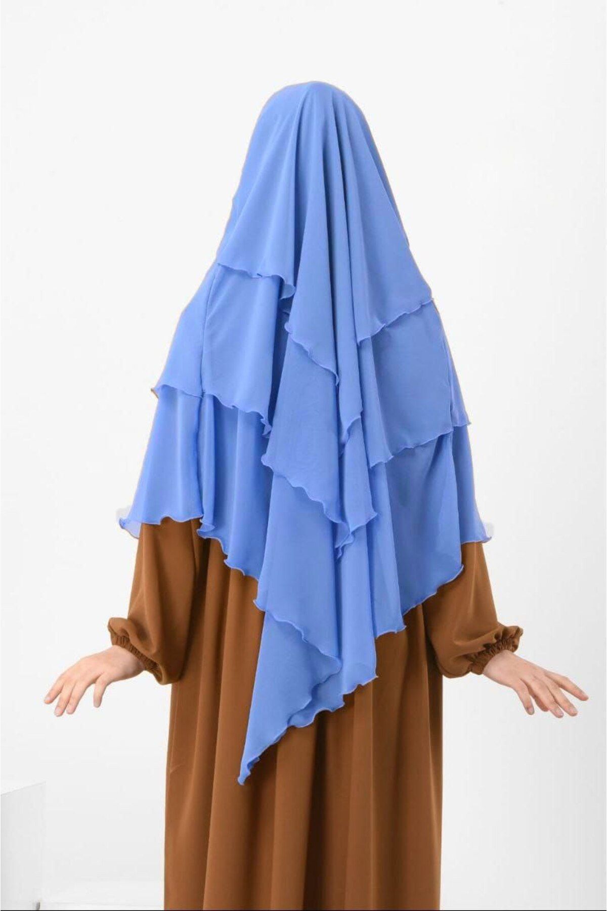 Rana Hazır Bağlama Üç Katlı Şifon Hac Umre Şalı Sufle Khimar Hijab Siyah