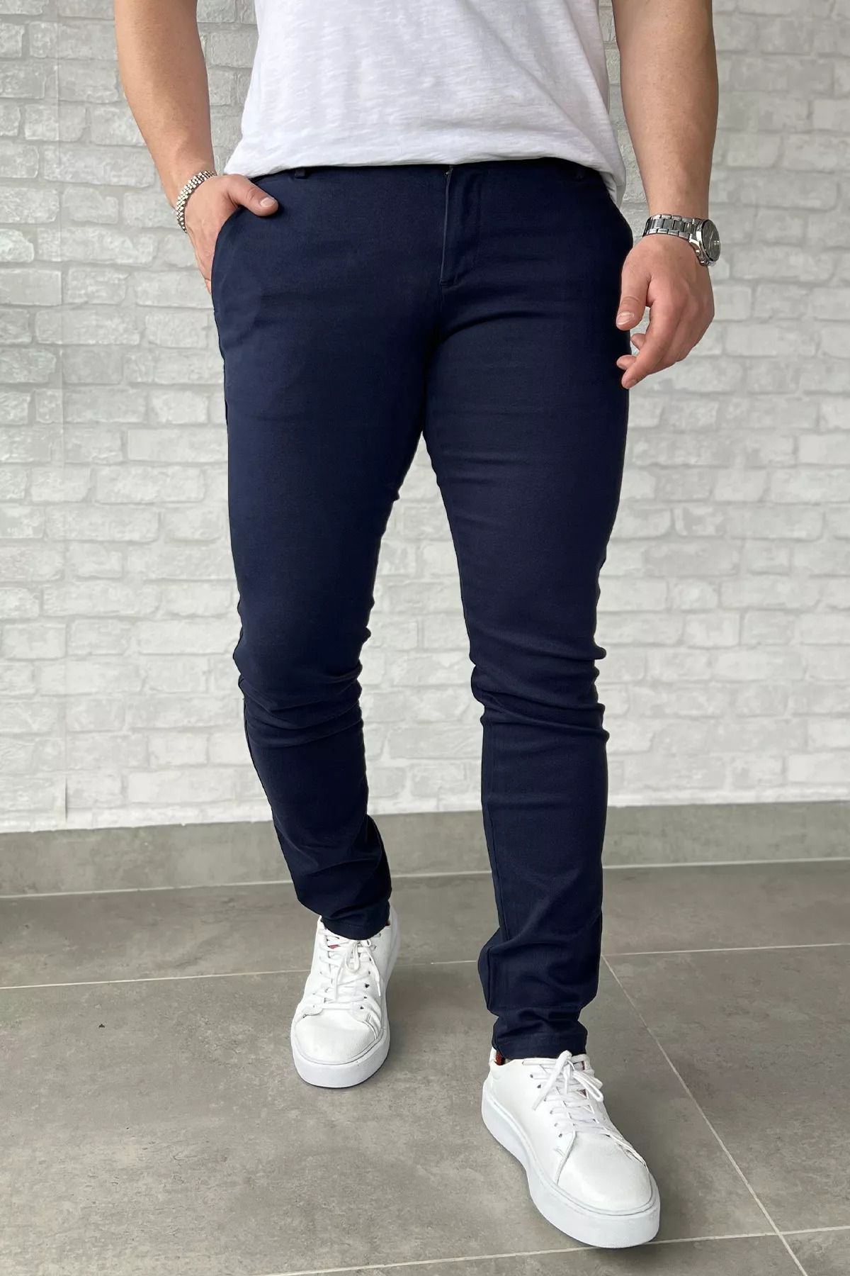MİSHAR İTALİA Lacivert Erkek Gabardin Pantolon