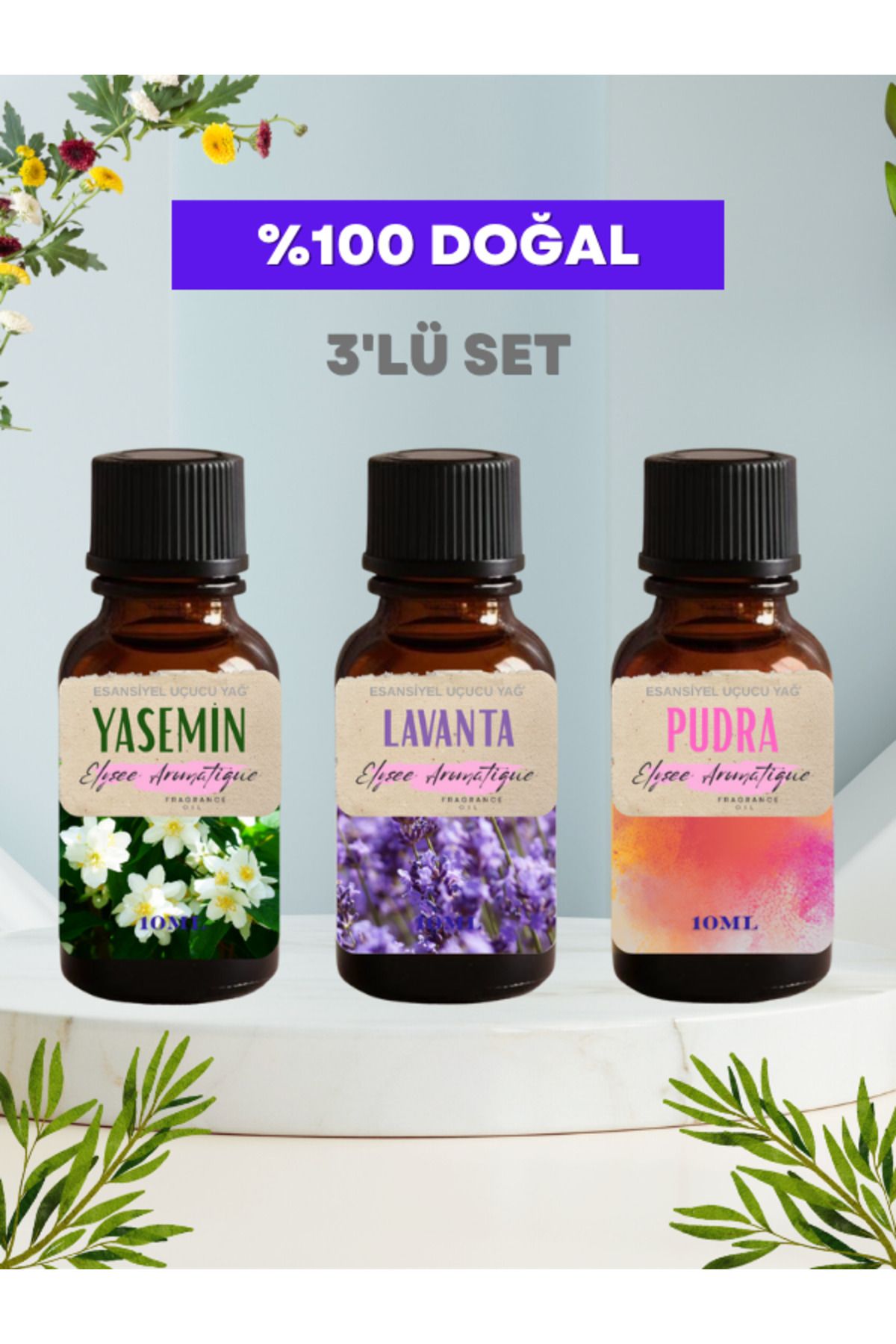 Elysee Aromatique 3'lü Set Esansiyel Uçucu Koku Yağı Difüzör Esansı Buhurdanlık Yağı Aromaterapi Yağı