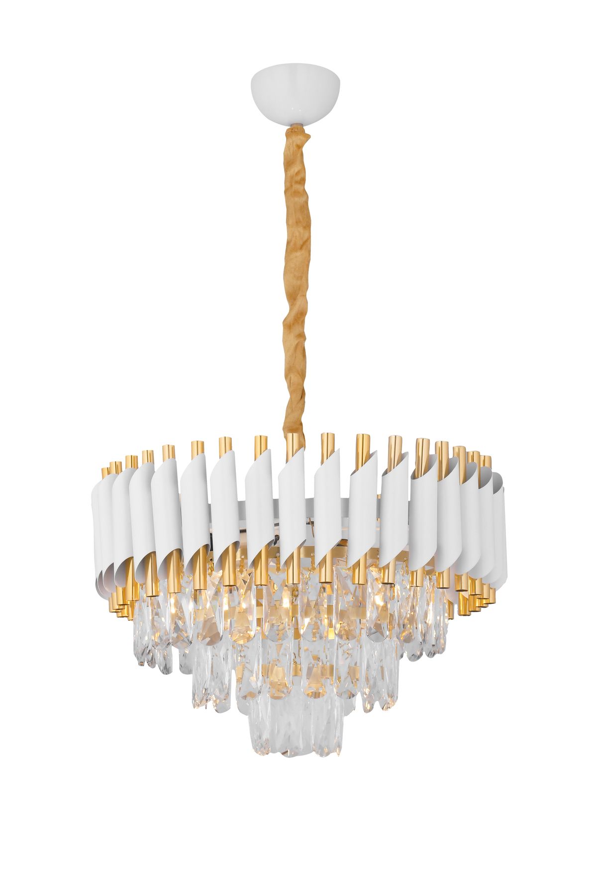 Avizemoda Palmira 45 lik Prizma Kesim Kristal Taşlı Lüks Salon Avize - (Beyaz Gold)