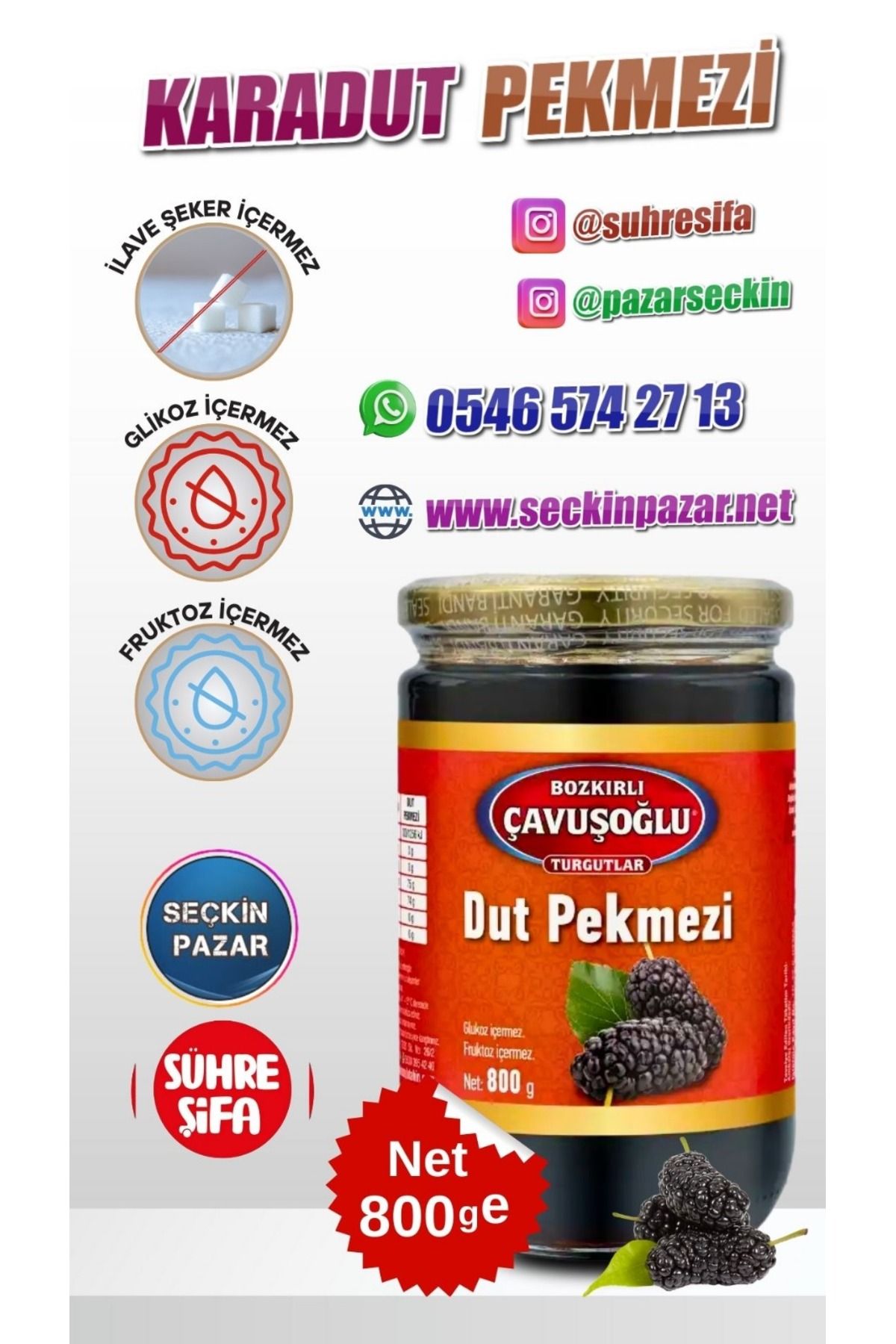 Bozkırlı Çavuşoğlu Pekmez - 800gr Karadut Cam Kavanoz
