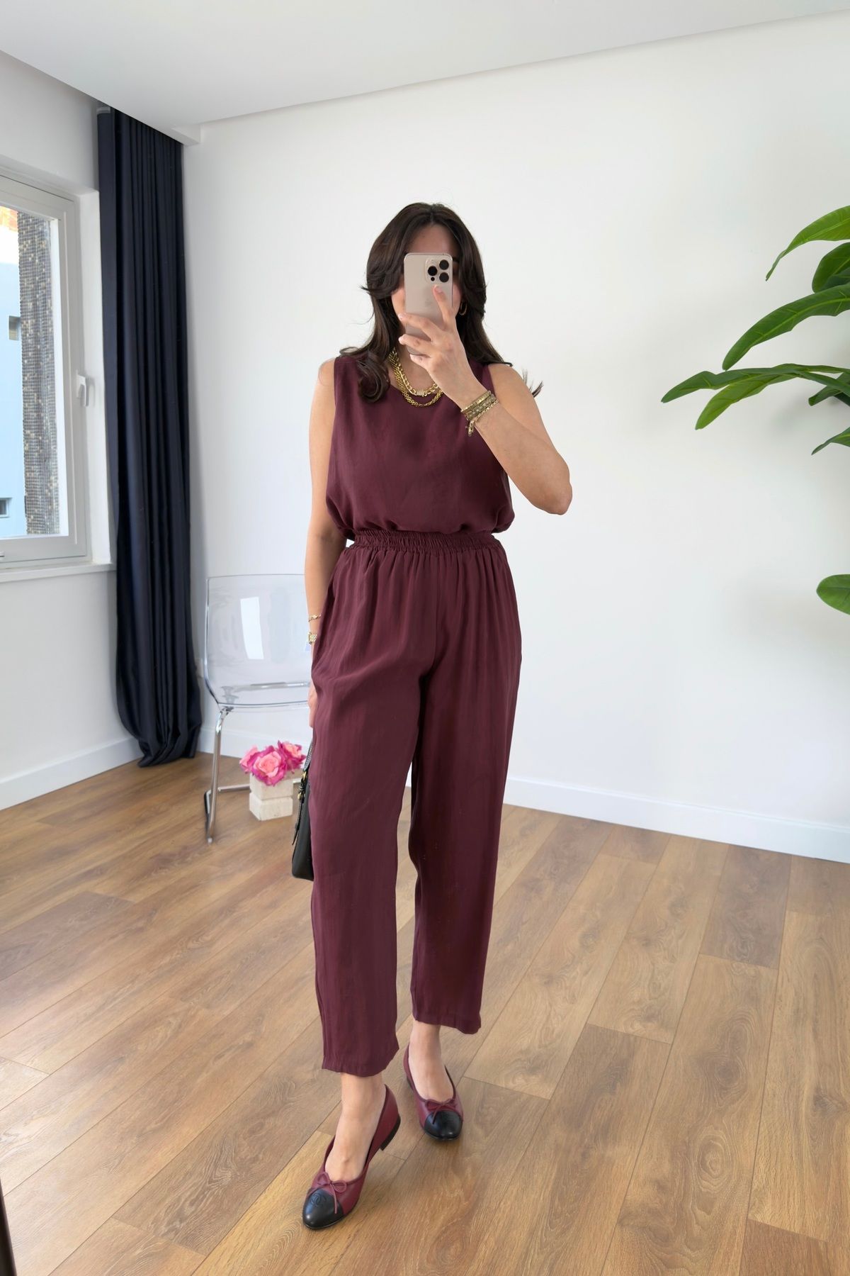 BİRCANÇİL Chakra Bordo Bluz Pantolon Tensl Takım