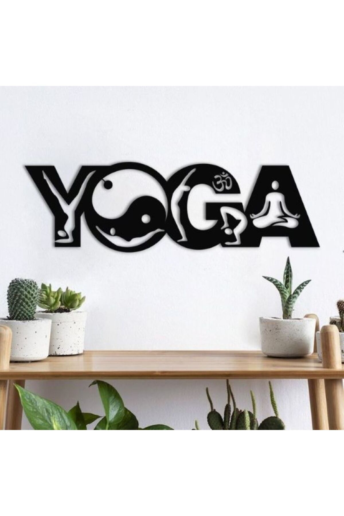 ÇAKRA Yoga Yazılı, Yoga Desenli Ahşap Tablo 4 Harf