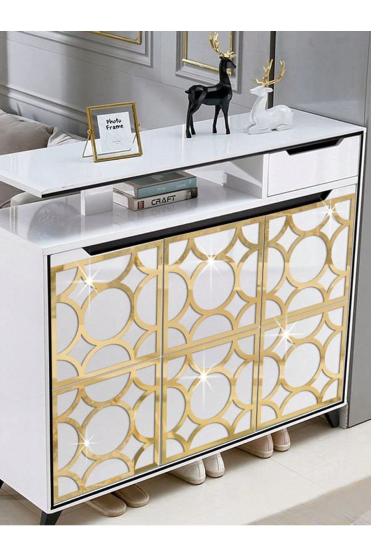 eslazerkesim Gold Geometrik Desenli Akrilik Ayna 2 ADET – 20x20 cm, Yapışkanlı Dekoratif Panel