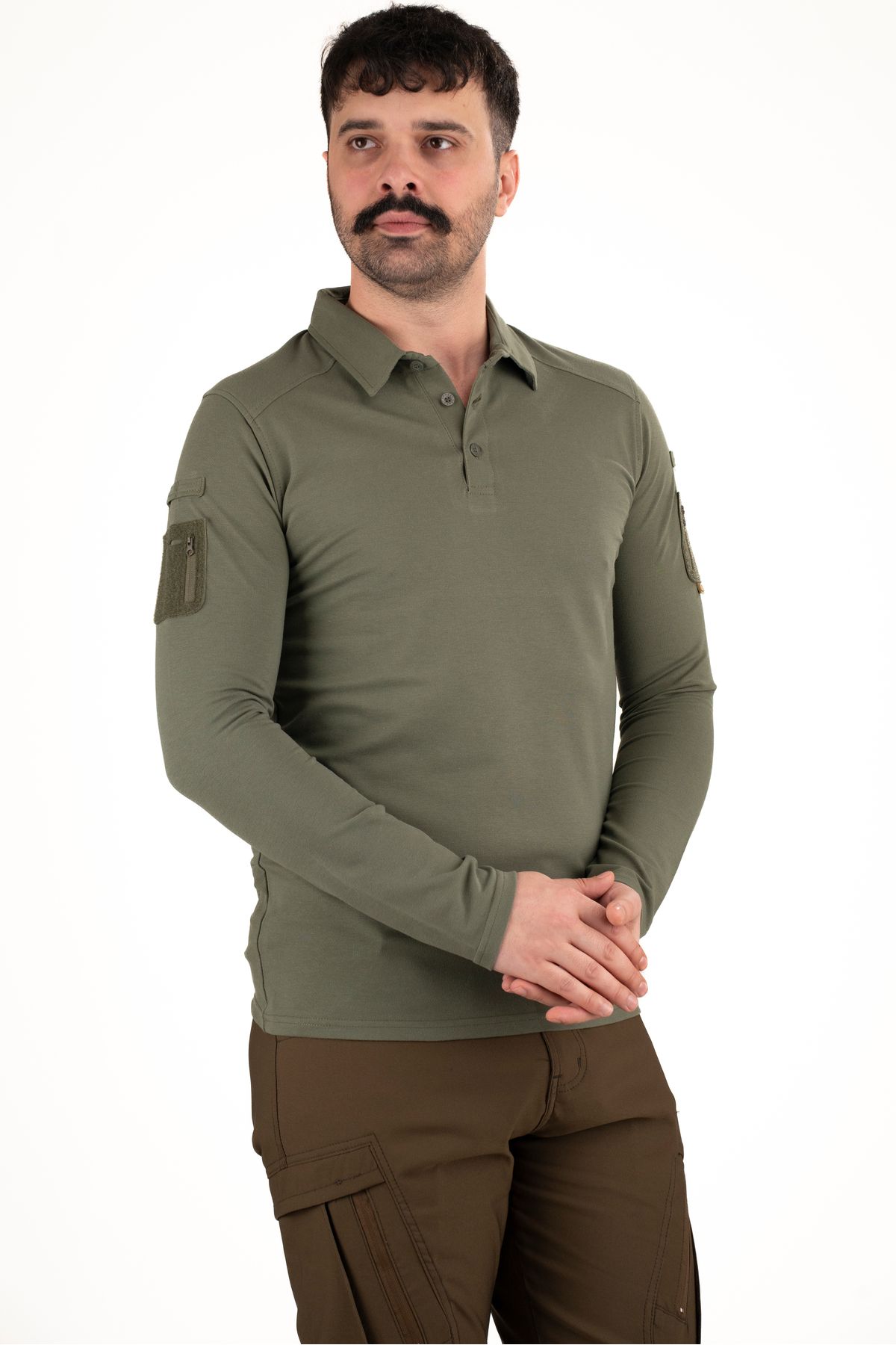 NKYSTORE Taktik Uzun Kollu Polo Tişört - Haki | Erkek Outdoor & Güvenlik Kıyafeti