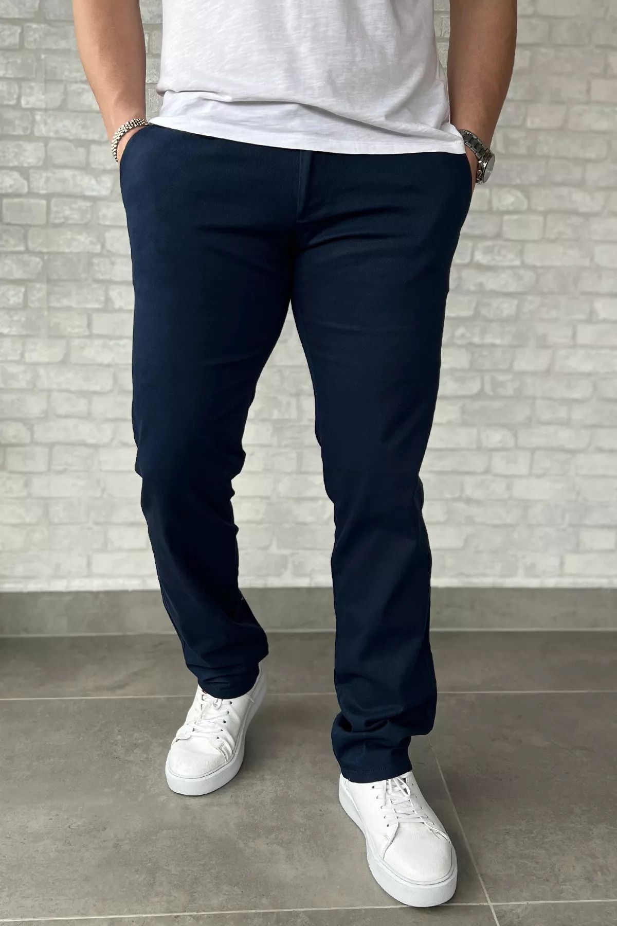 MİSHAR İTALİA Petrol Erkek Gabardin Pantolon