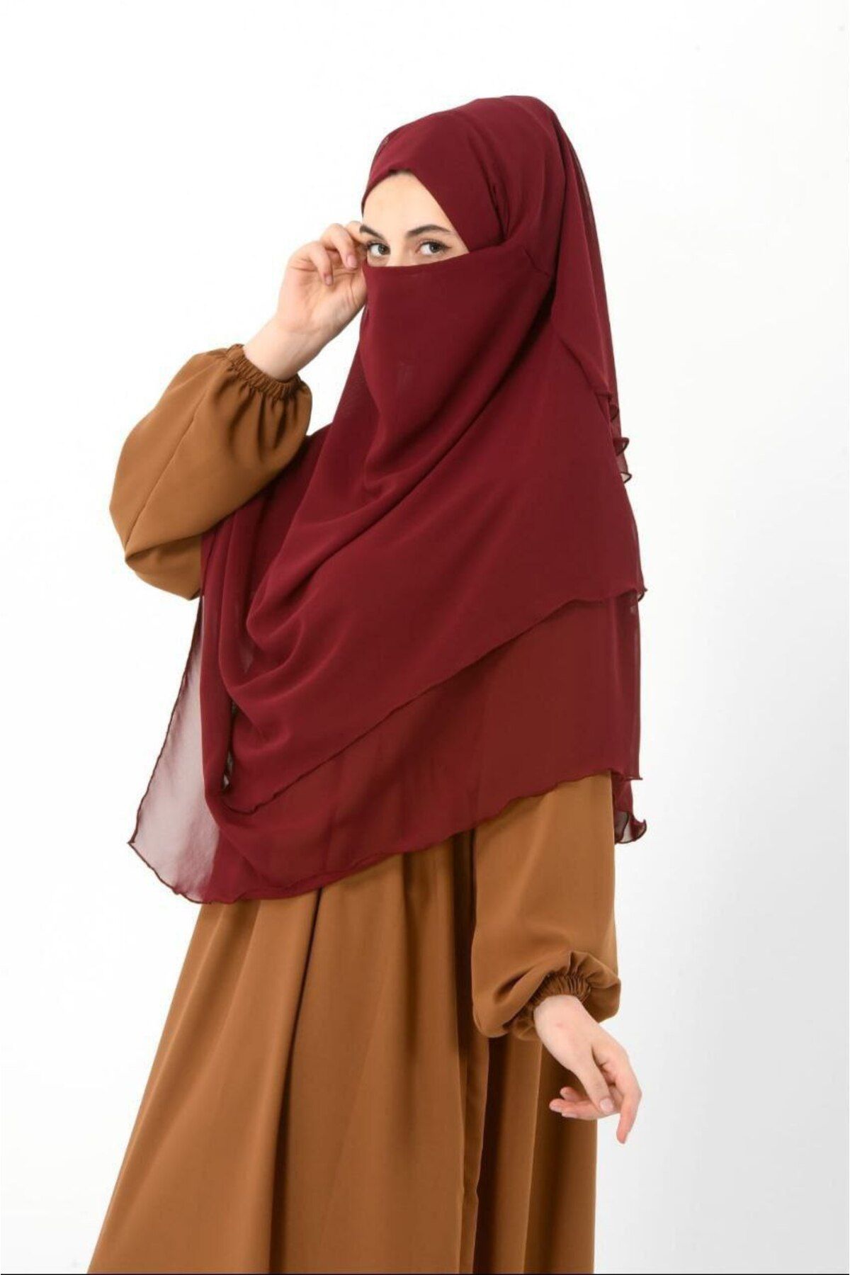 Rana Hazır Bağlama Üç Katlı Şifon Hac Umre Şalı Sufle Khimar Hijab Siyah