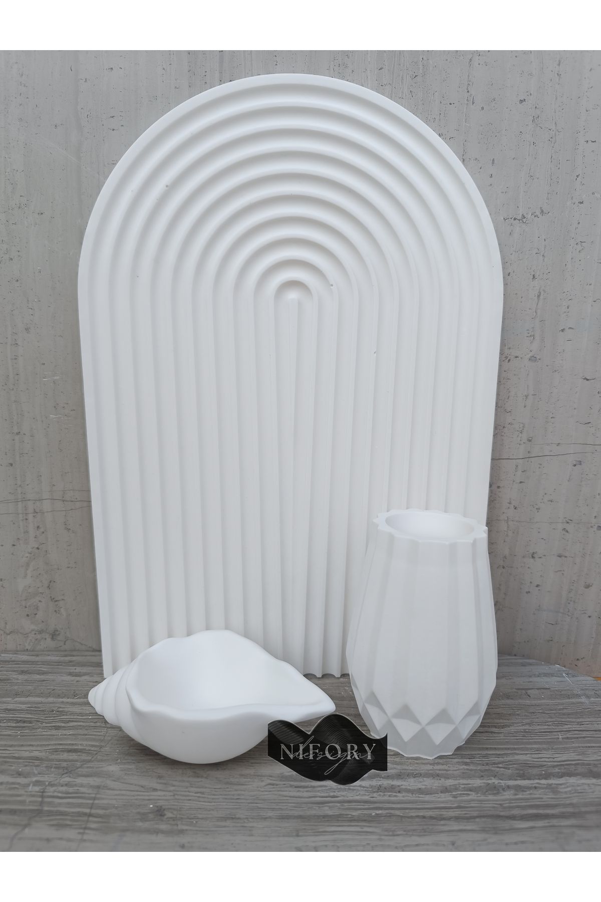 Nifory 520-N0192 Dekoratif Beton Sunum Aksesuar Set Beton Biblo Organizer Takımı Çok Amaçlı Dekoratif Set
