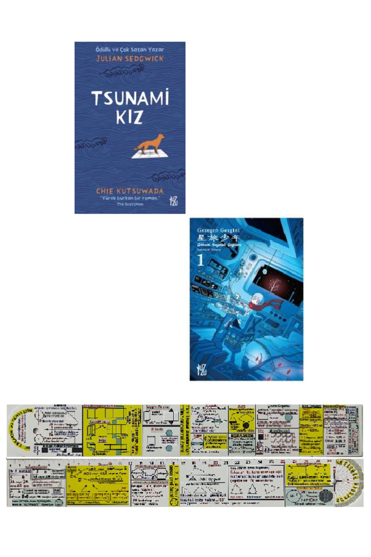 Yuzu Kitap Tsunami Kız + Gezegen Gezgini 2 Kitap Set + Mat. Öğreten Cetvel