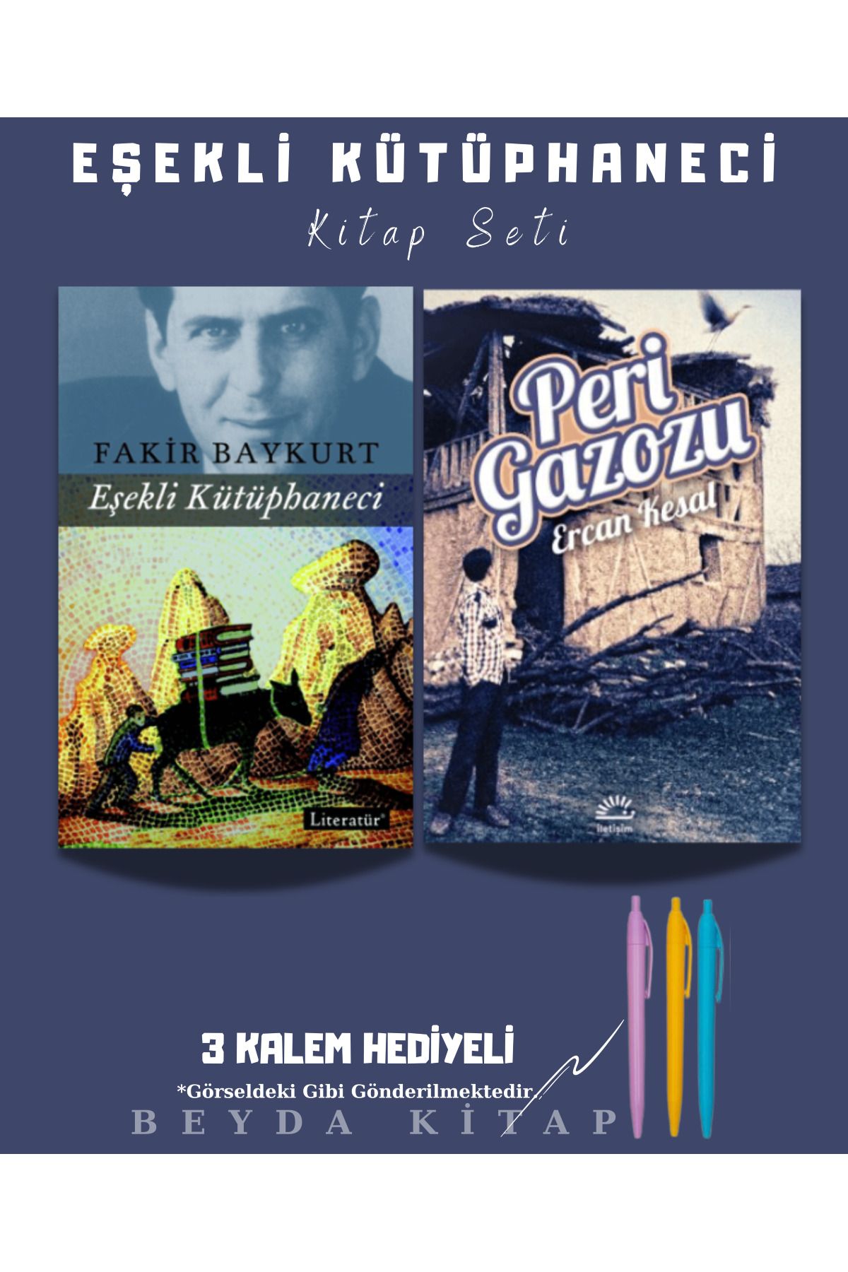 İletişim Yayınları Eşekli Kütüphaneci - Peri Gazozu - Kitap Seti - Kalem Hediyeli