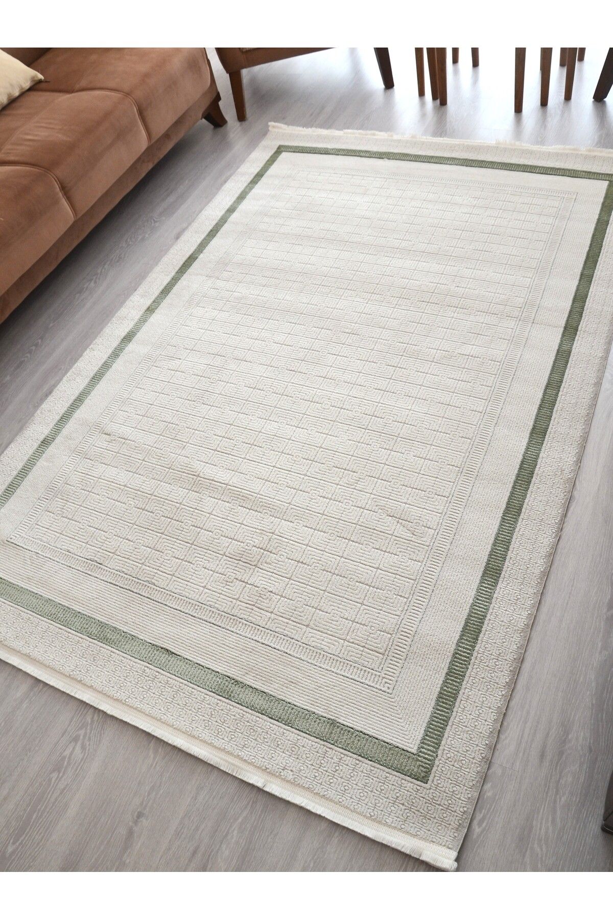 Home Akrilik Yeşil Çerçeve Desenli modern Oturma Odası Halısı