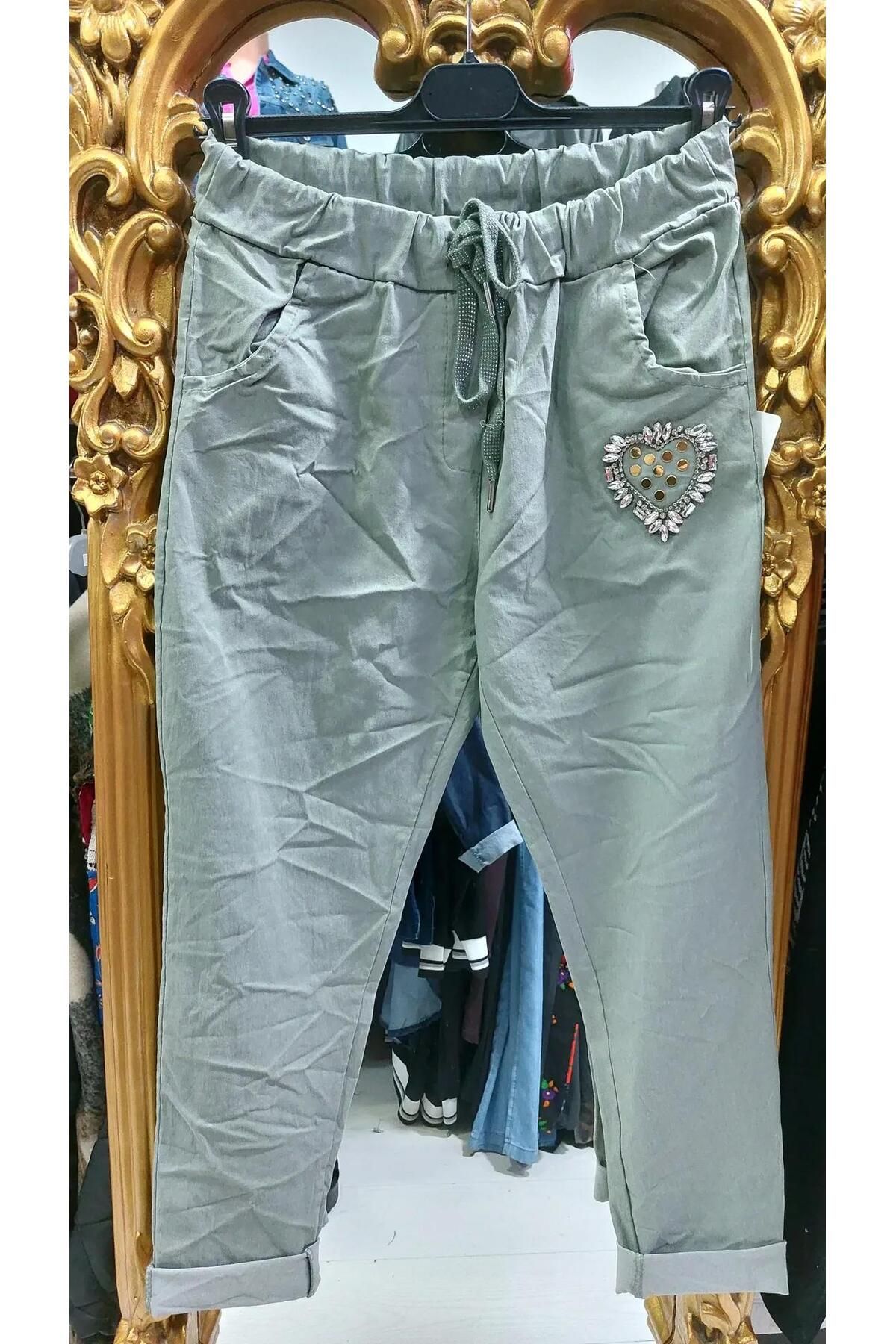 Butik Ayseba Kadın Kalpli Taşlı İtalyan Pantolon
