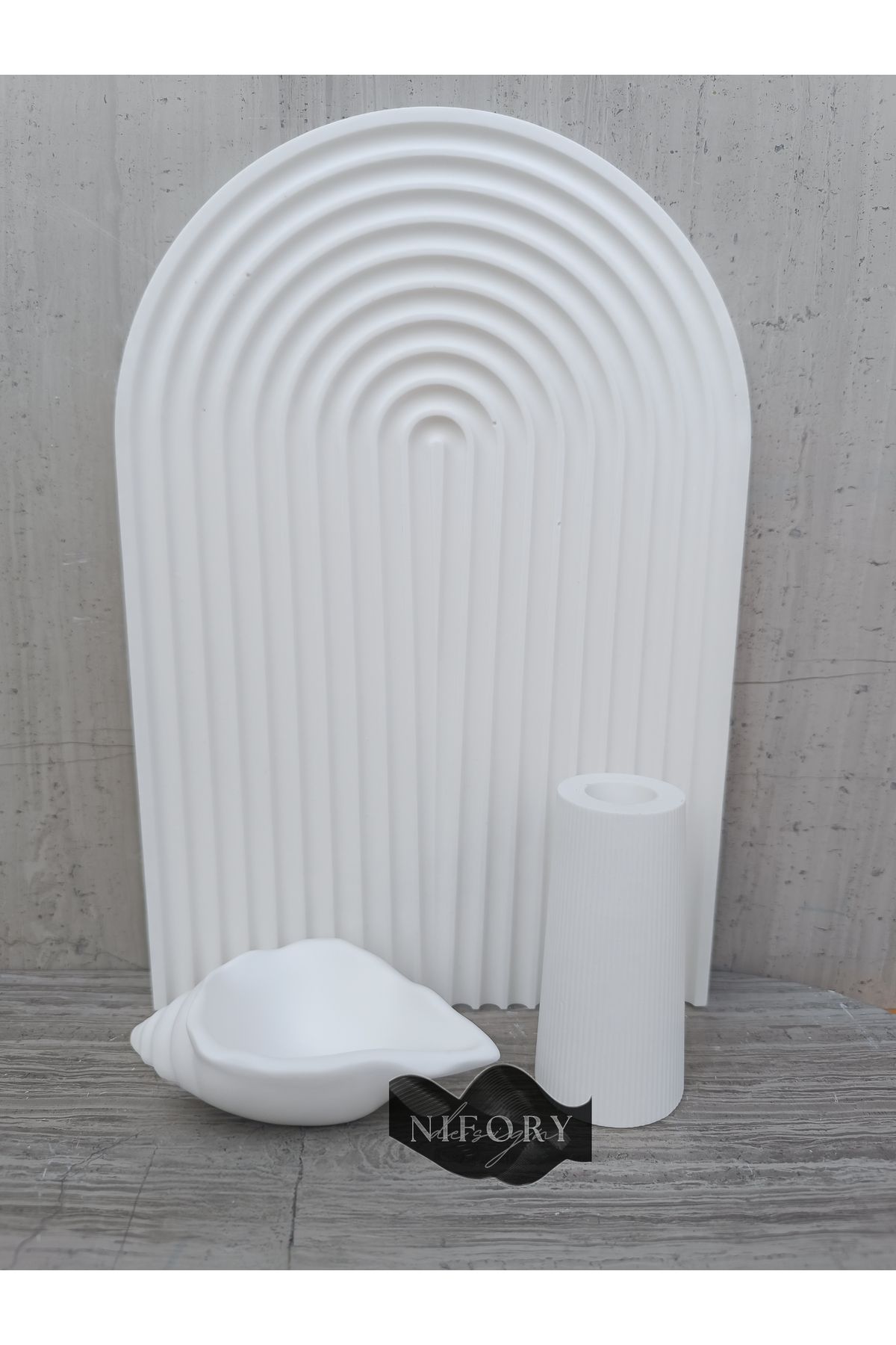 Nifory 520-N0196 Dekoratif Beton Sunum Aksesuar Set Beton Biblo Organizer Takımı Çok Amaçlı Dekoratif Set