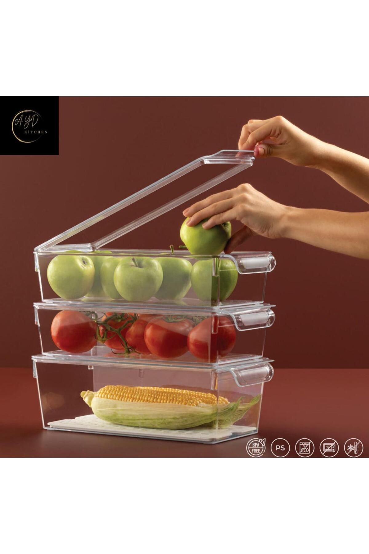 Ayd Kitchen 5,000 ml Süzgeçli Buzdolabı Organizeri Dolap Düzenleyici Şeffaf 2'li