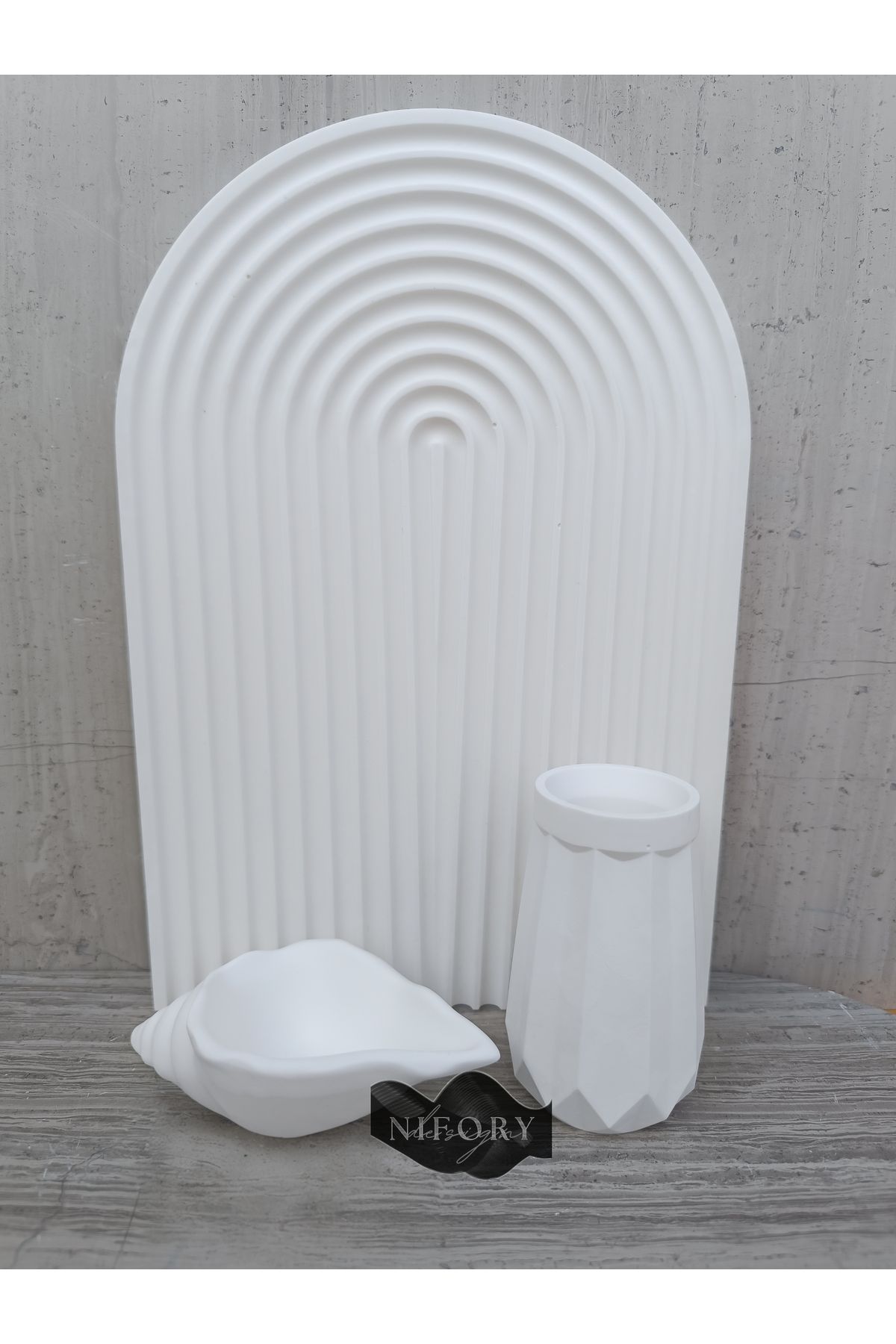 Nifory 520-N0193 Dekoratif Beton Sunum Aksesuar Set Beton Biblo Organizer Takımı Çok Amaçlı Dekoratif Set