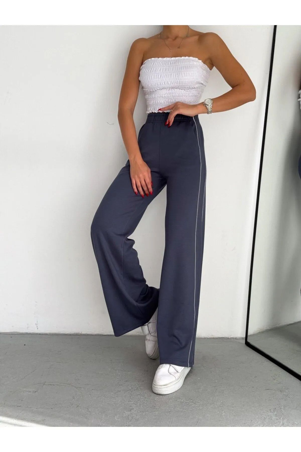 LİFERA Lifera Modal Kumaş Biyeli Eşofman Altı, Şerit Detaylı Pantalon