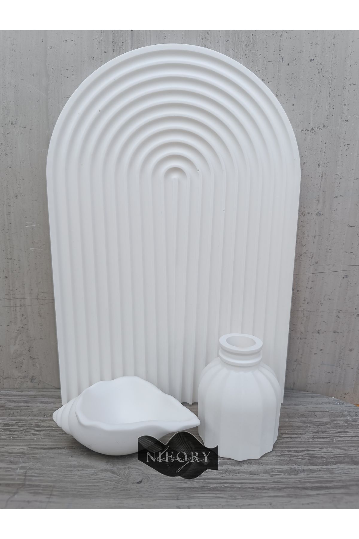 Nifory 520-N0195 Dekoratif Beton Sunum Aksesuar Set Beton Biblo Organizer Takımı Çok Amaçlı Dekoratif Set