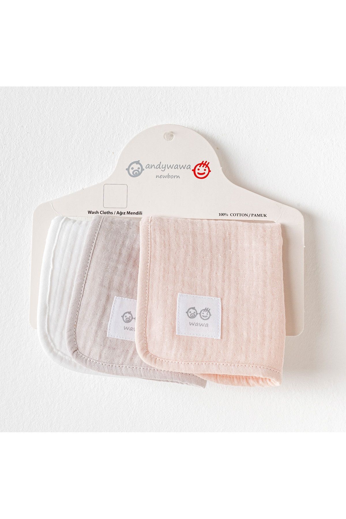 andywawa BEBEK AĞIZ MENDİLİ 3 PCS WASHCLOTHS 20X20CM MUSLIN HOME PINK