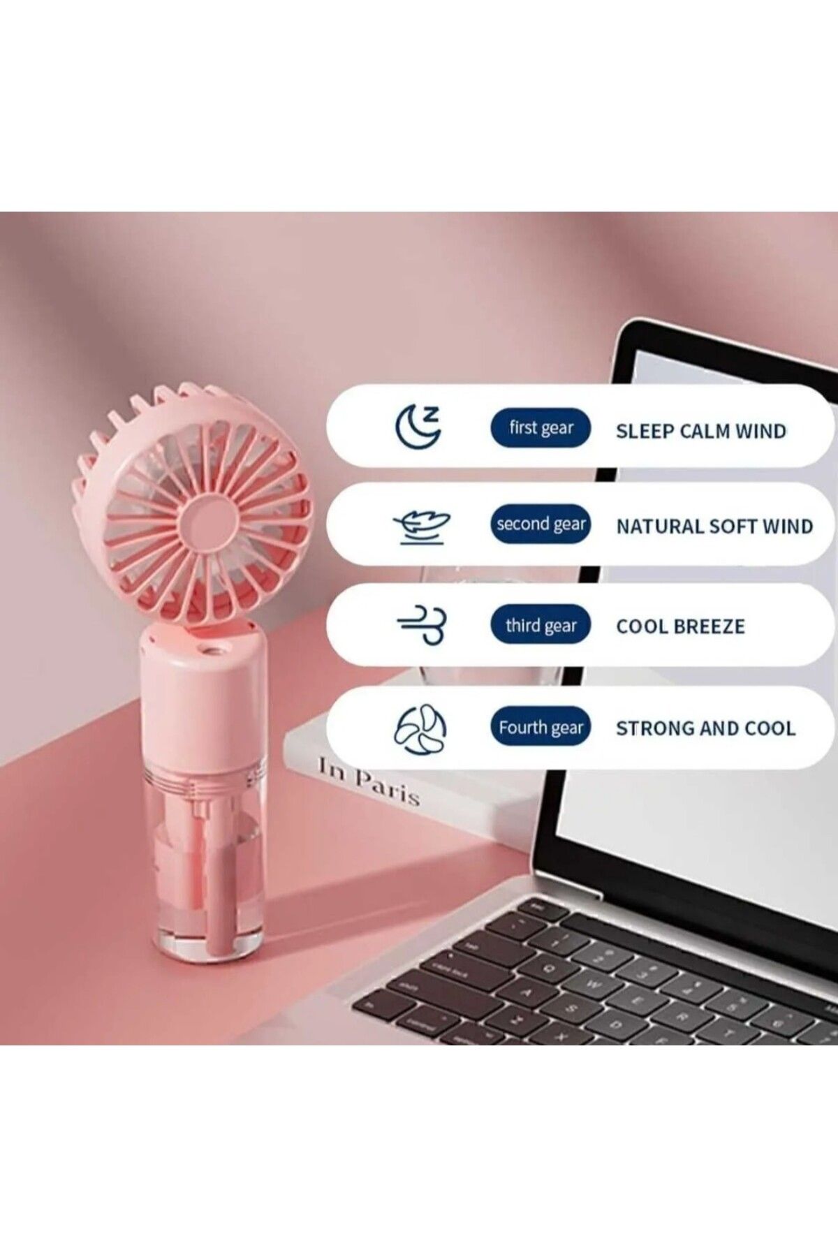 ar&be Buhar Üflemeli Mini El Fanı Taşınabilir Şarj Edilebilir Soğutucu Su Üfleme Mini Fan
