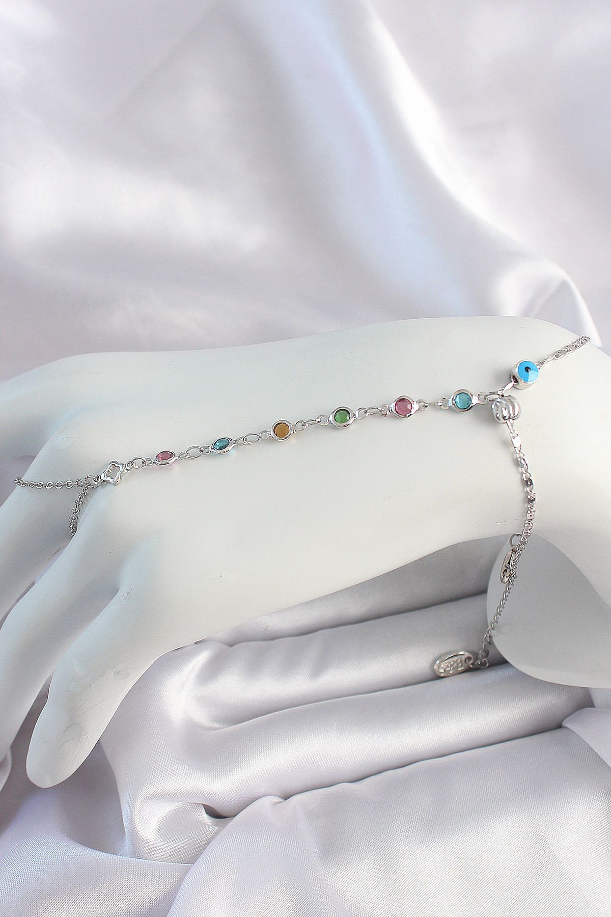 STİLLOVE Pirinç Gümüş Renk Renkli Zirkon Taşlı Şahmeran SL11633
