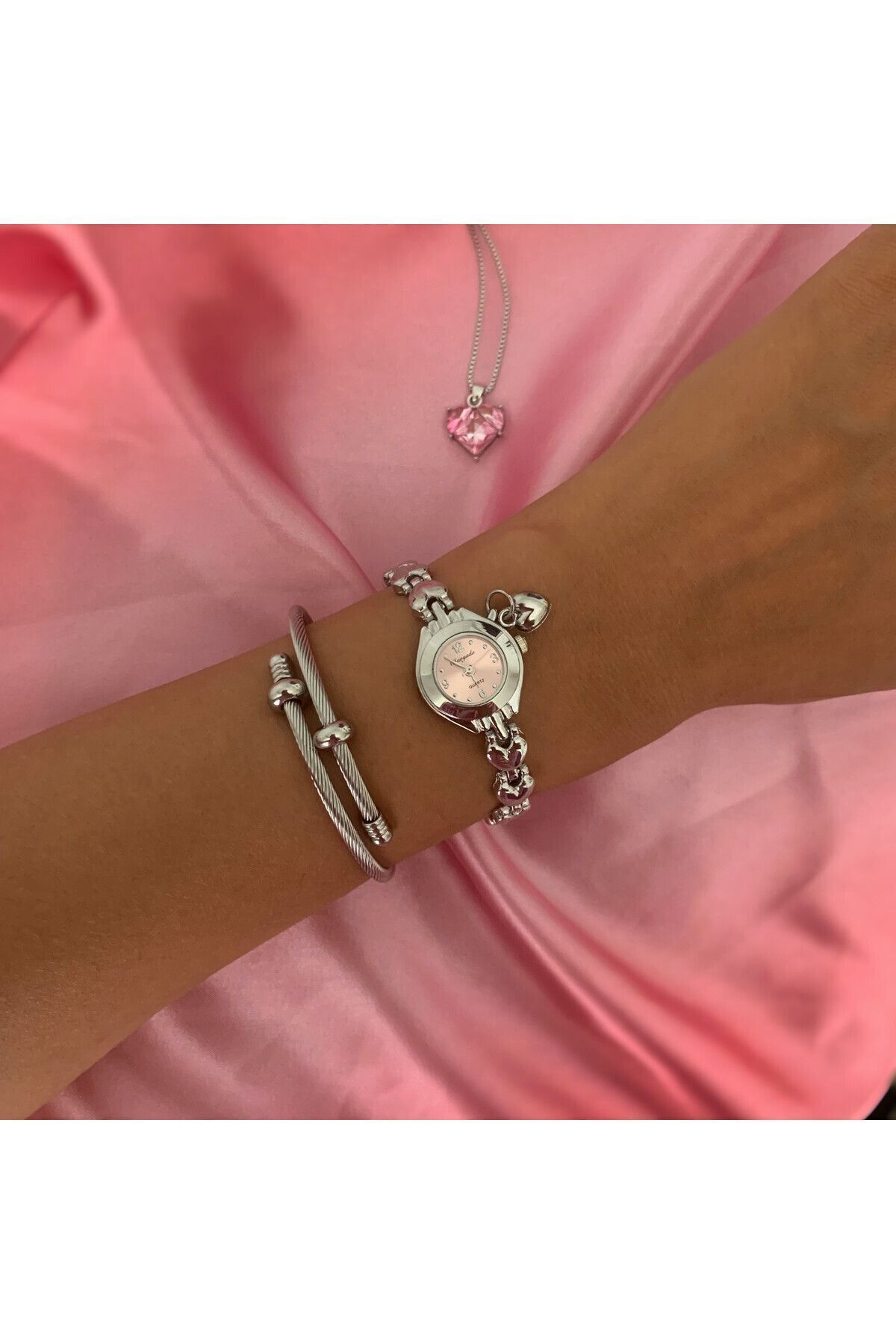 chaoyada  Pinterest Model Pembe Kalp Charm Vintage Saat Hediyelik Özel Kutusunda - Görsel 4