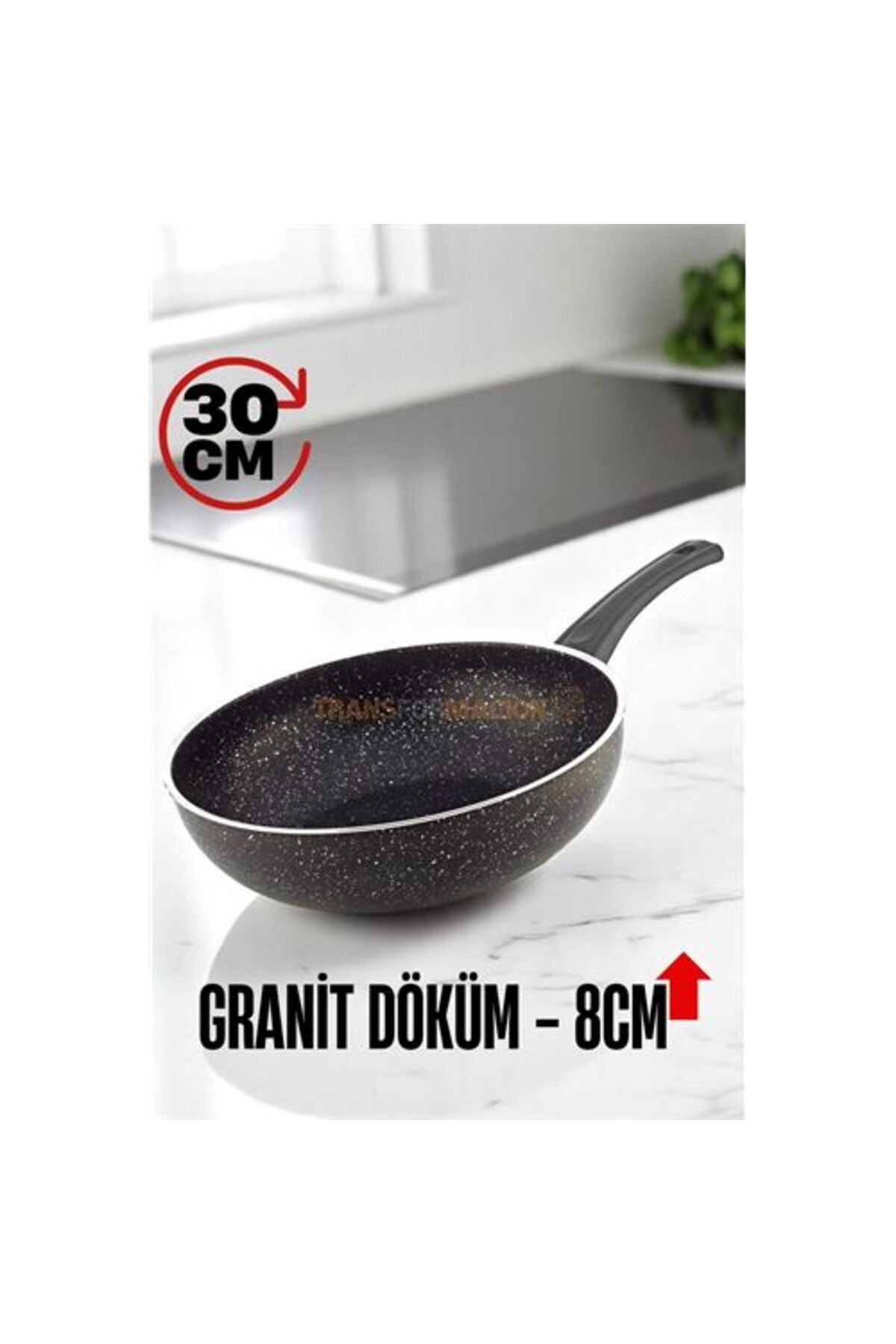 Findit Granit Döküm 8 Cm Derin Wok Tava - Yapışmaz Wok Tava - 30 Cm