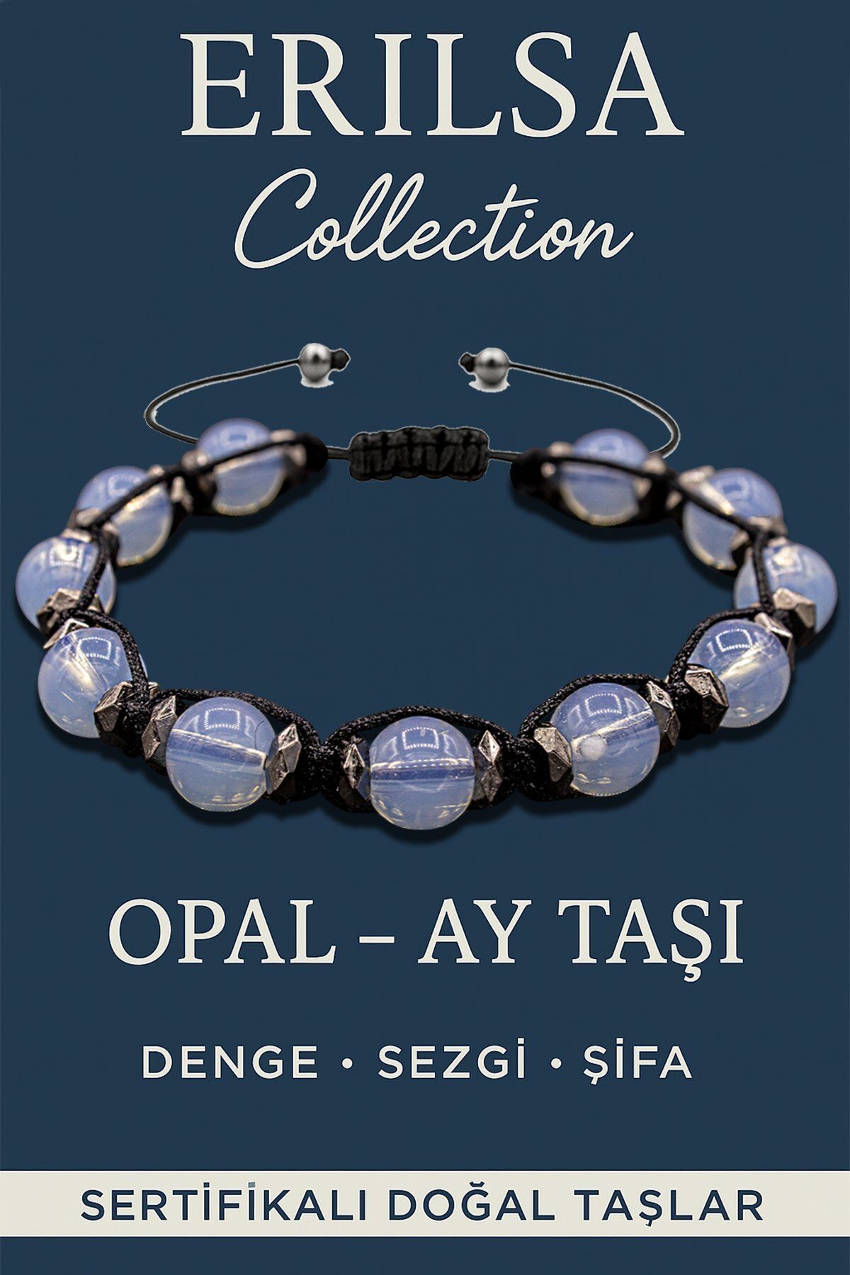Erilsa Sertifikalı Terahertz & Opal - Ay Taşı Bileklik – İlham, Duygusal Şifa ve Koruma